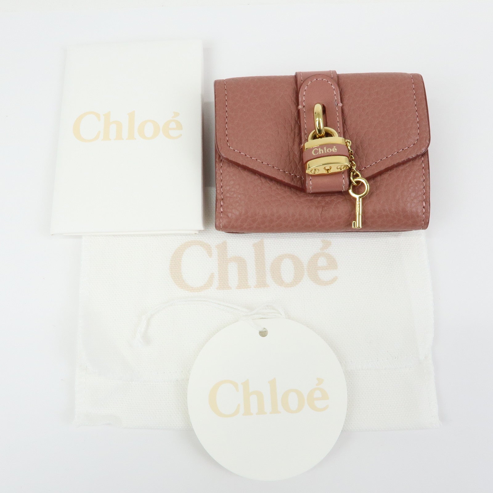 Chloe Aby Lock Leather Compact Trifold Wallet Pink