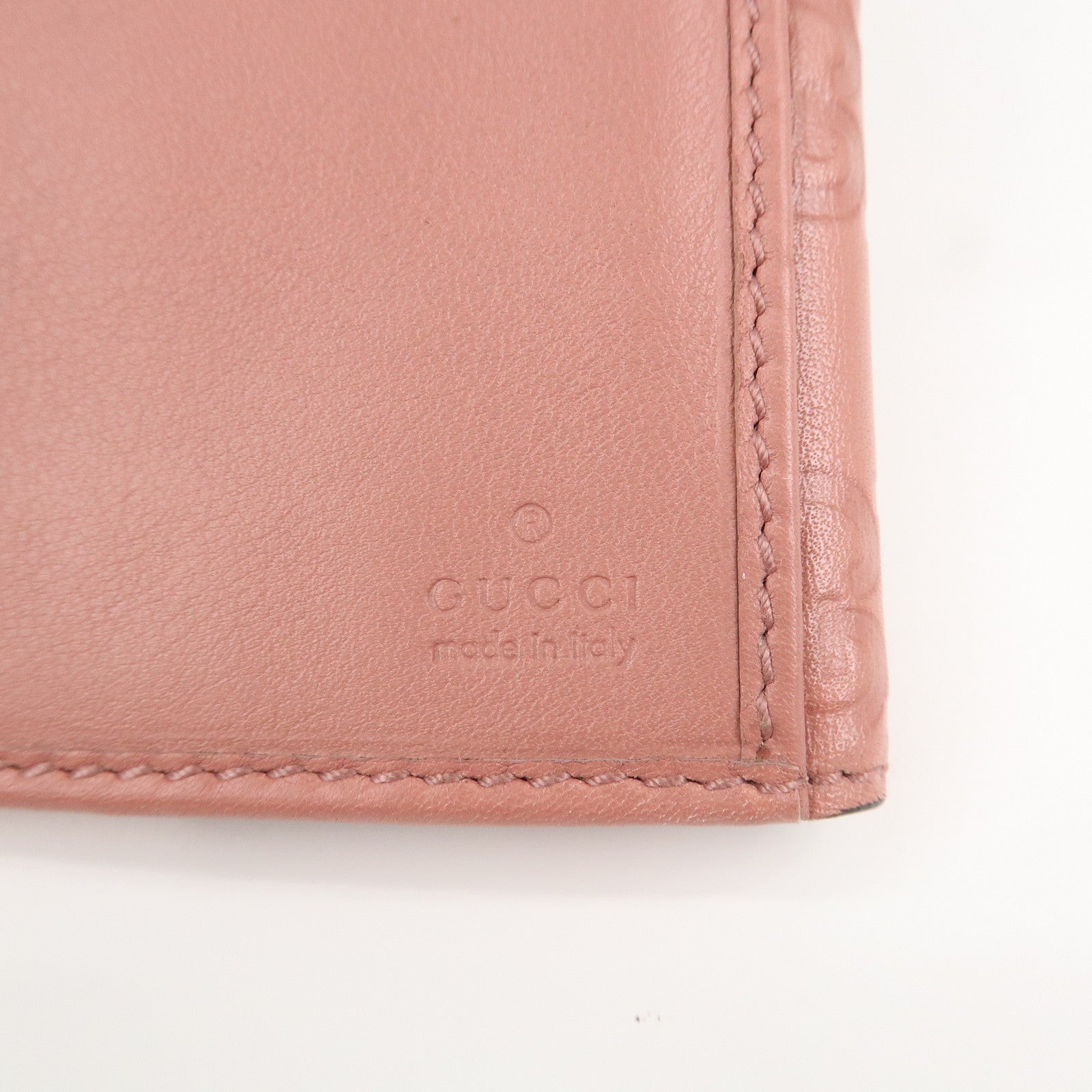 GUCCI Guccissima Leather Heart W Hook Bi-fold Wallet Pink 203550