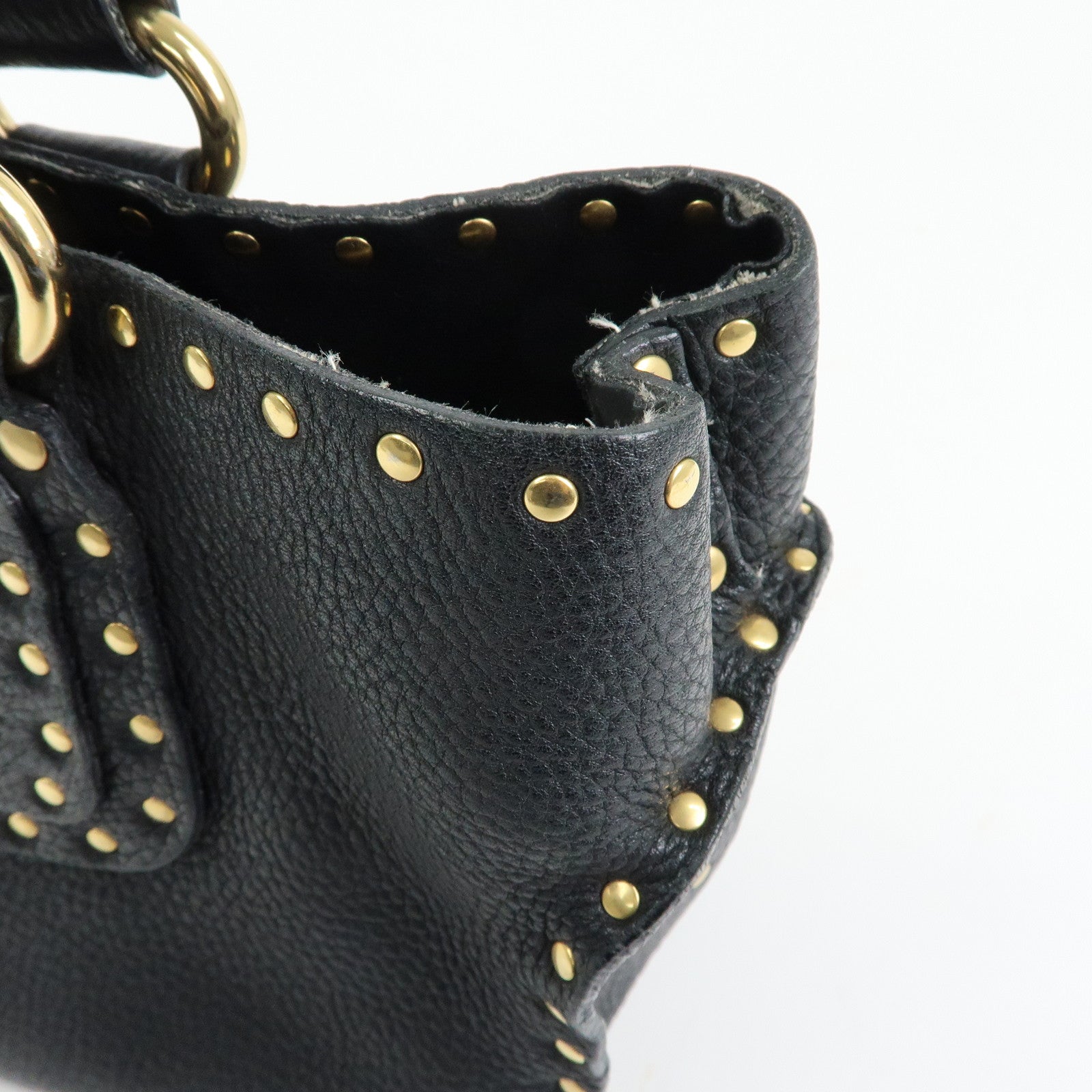 CELINE Boogie Bag Leather Hand Bag Tote Bag Black Studs