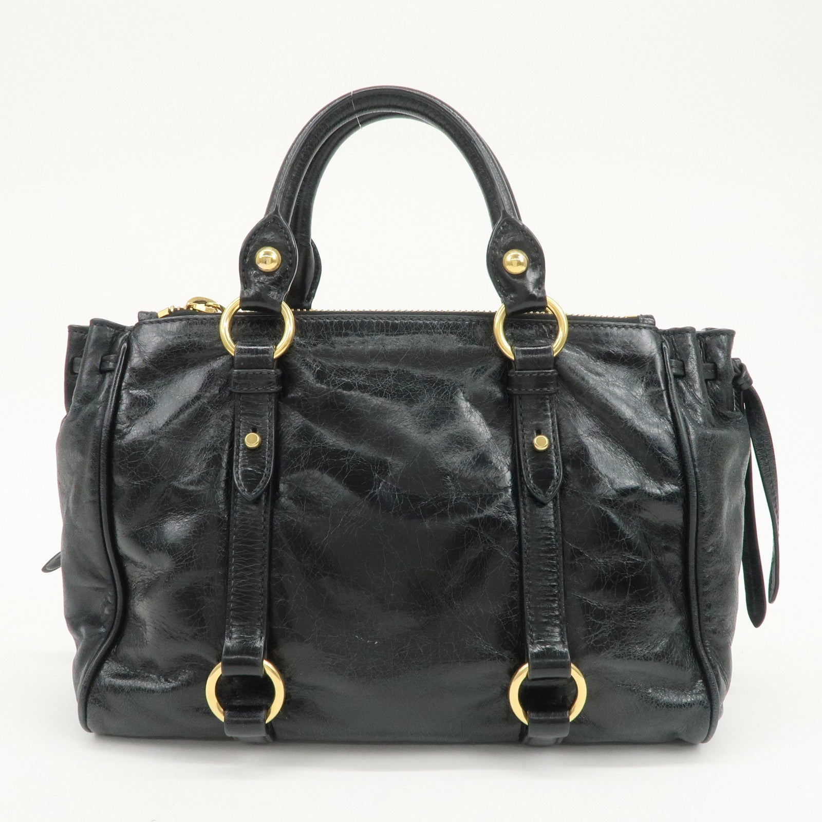 MIU MIU Vitello Shine Leather 2Way Bag Hand Bag Black 5BB893