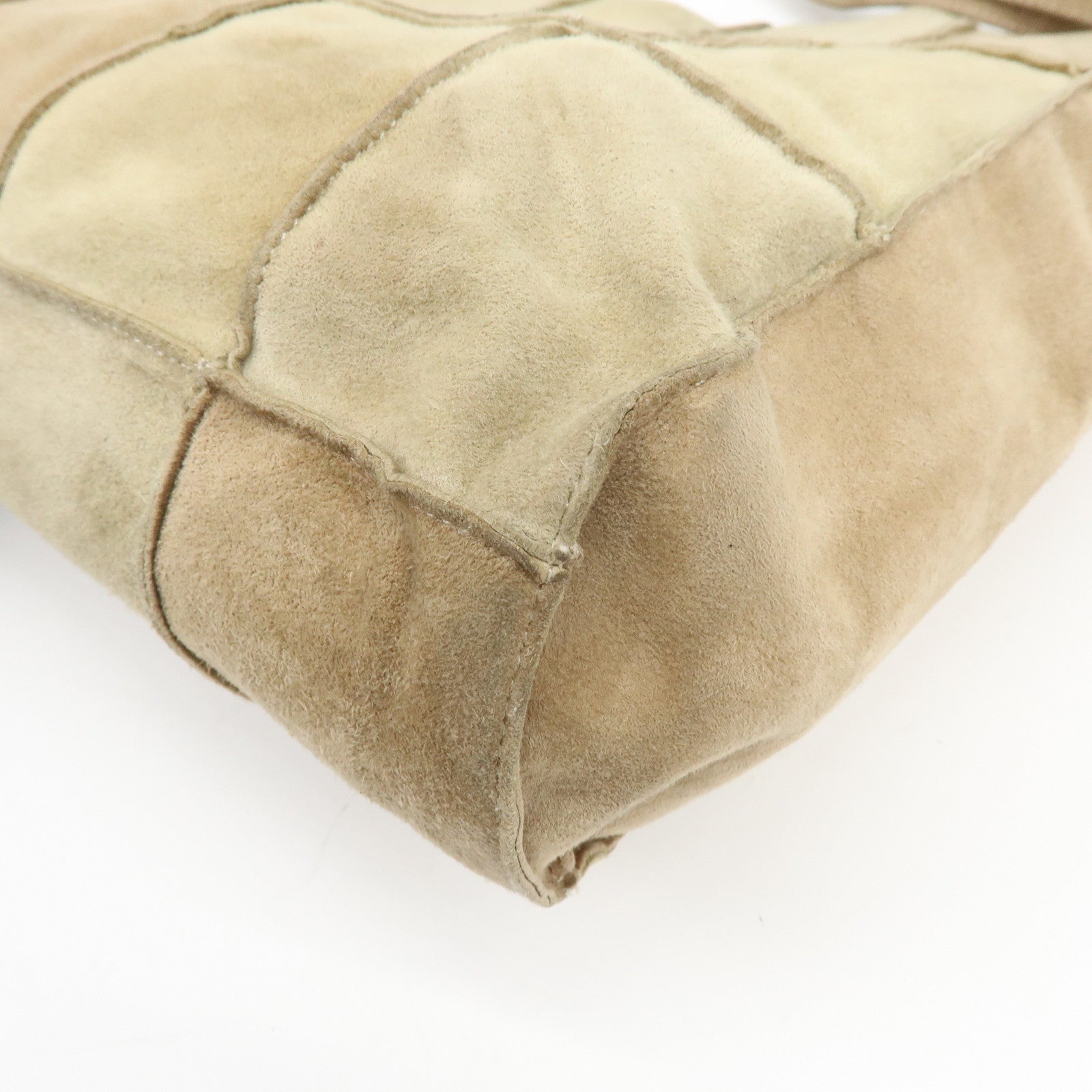 CHANEL Suede Patchwork Shoulder Bag Tote Bag Beige