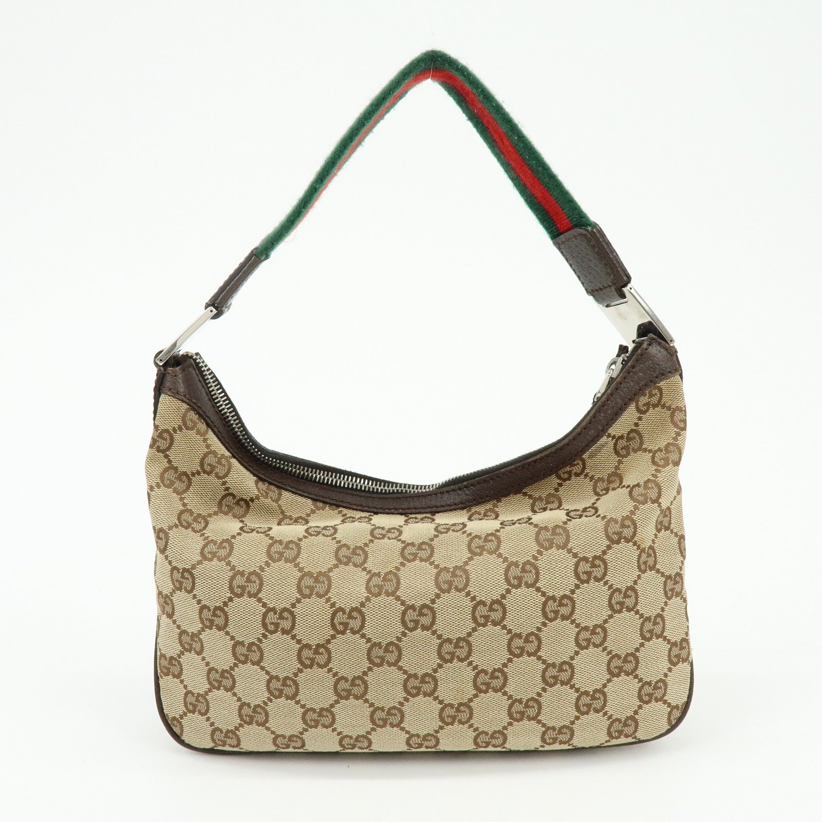 GUCCI Sherry Line GG Canvas Leather Hand Bag Beige Brown 145812