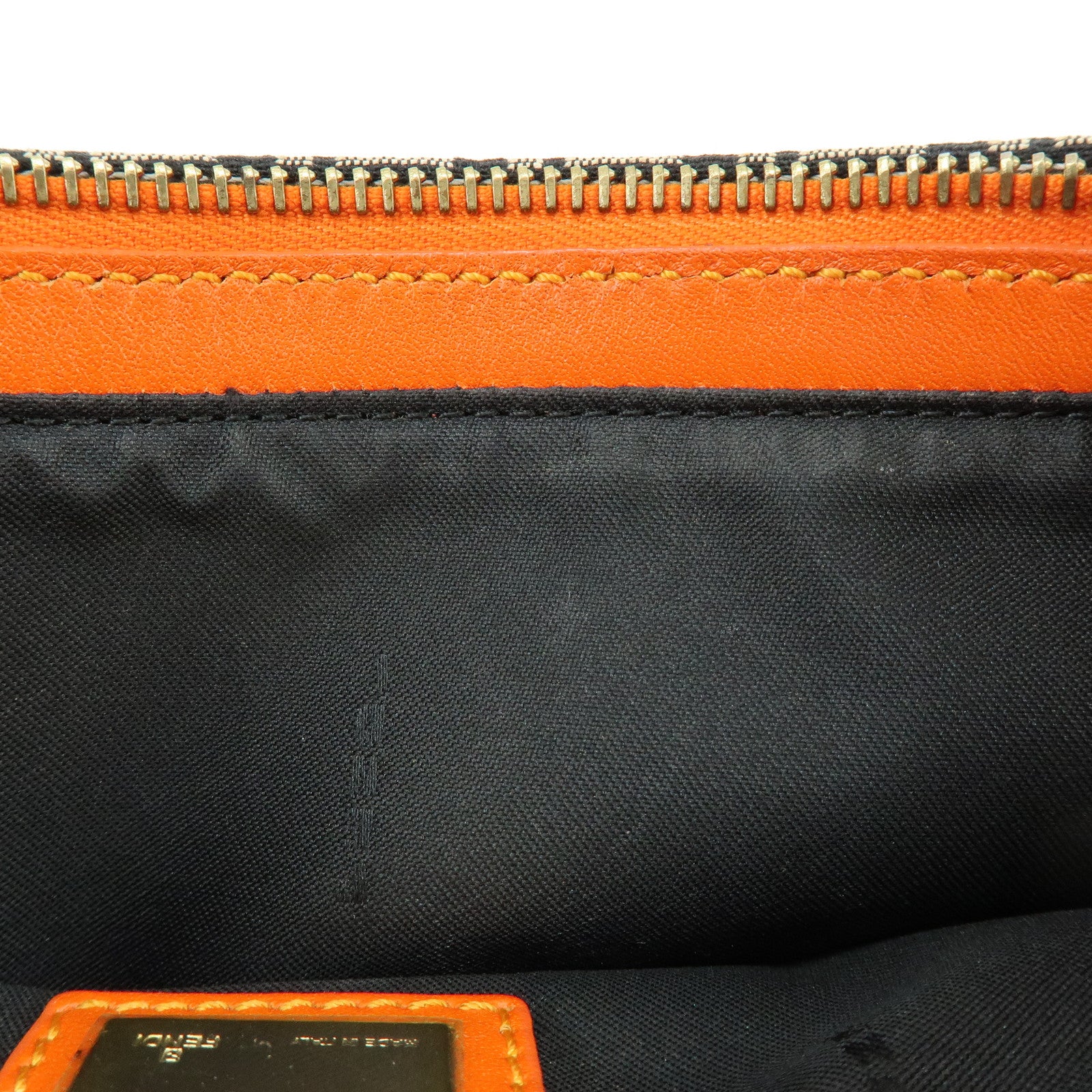 FENDI Zucchino Canvas Leather Shoulder Bag Black Orange 8BR042