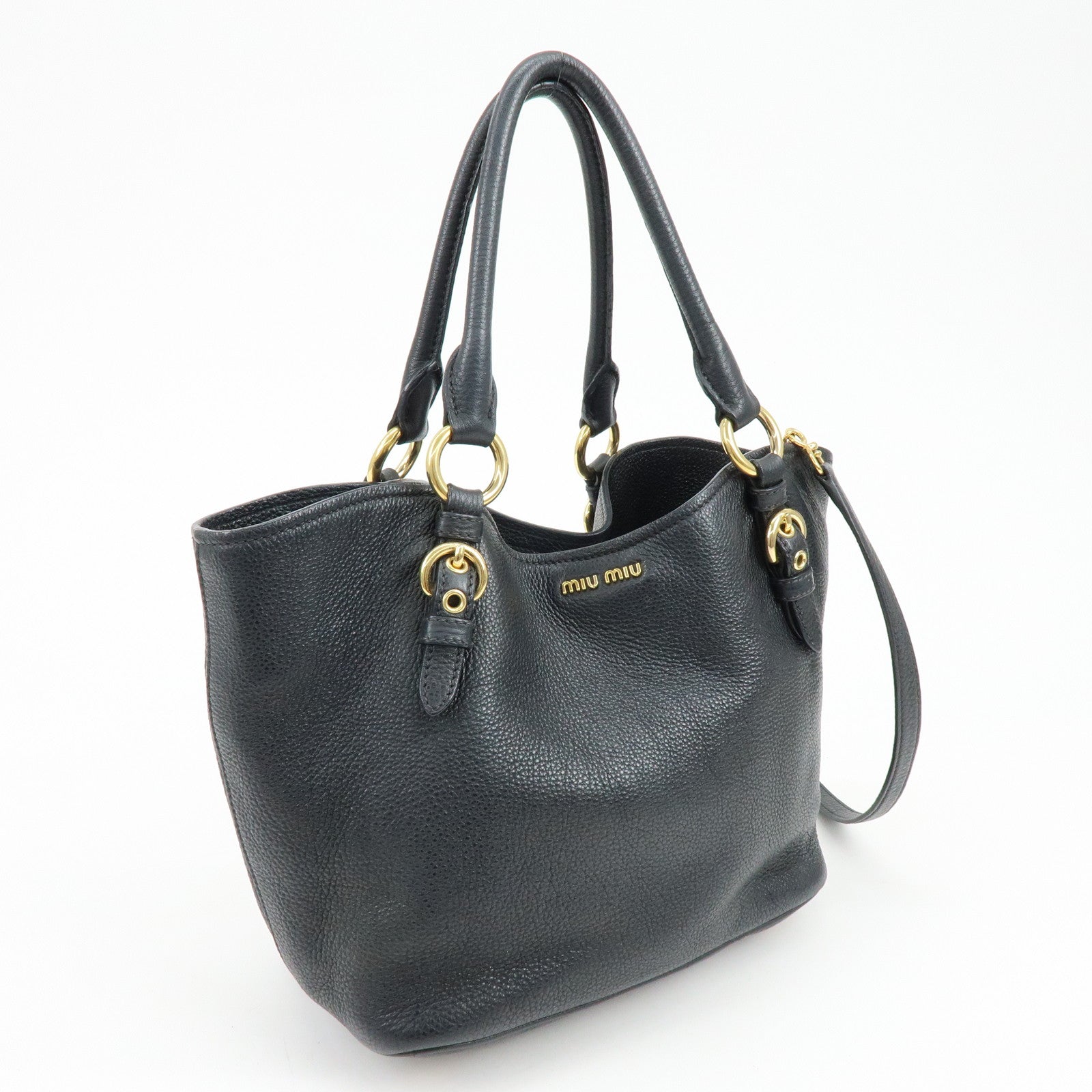 MIU MIU Vittello Phoenix Leather 2Way Hand Shoulder Bag 5BE886