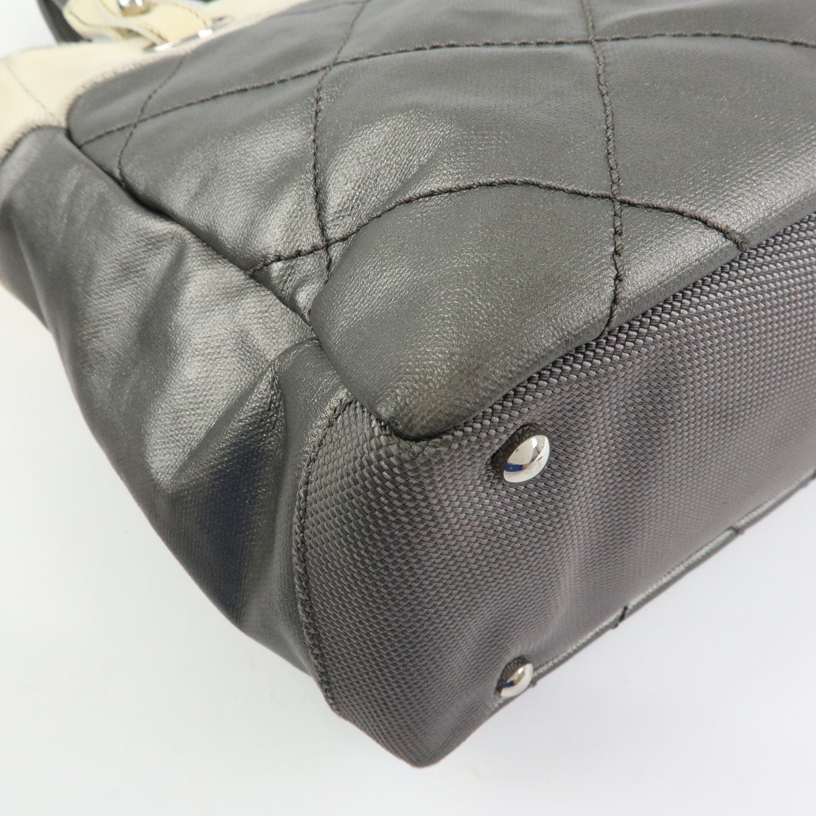 CHANEL Paris Biarritz PM Coated Canvas Leather Tote Bag Gray A34208
