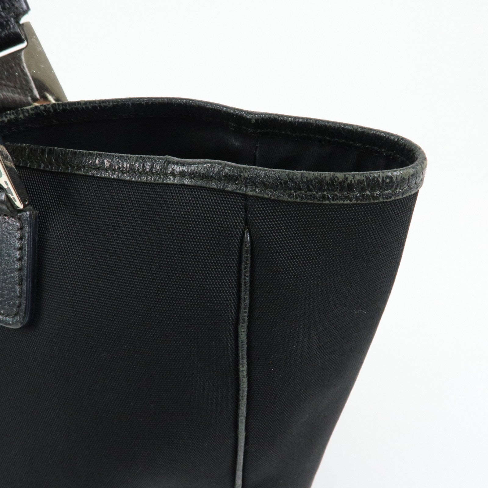 GUCCI Sherry Nylon Leather Tote Bag Hand Bag Black 145758