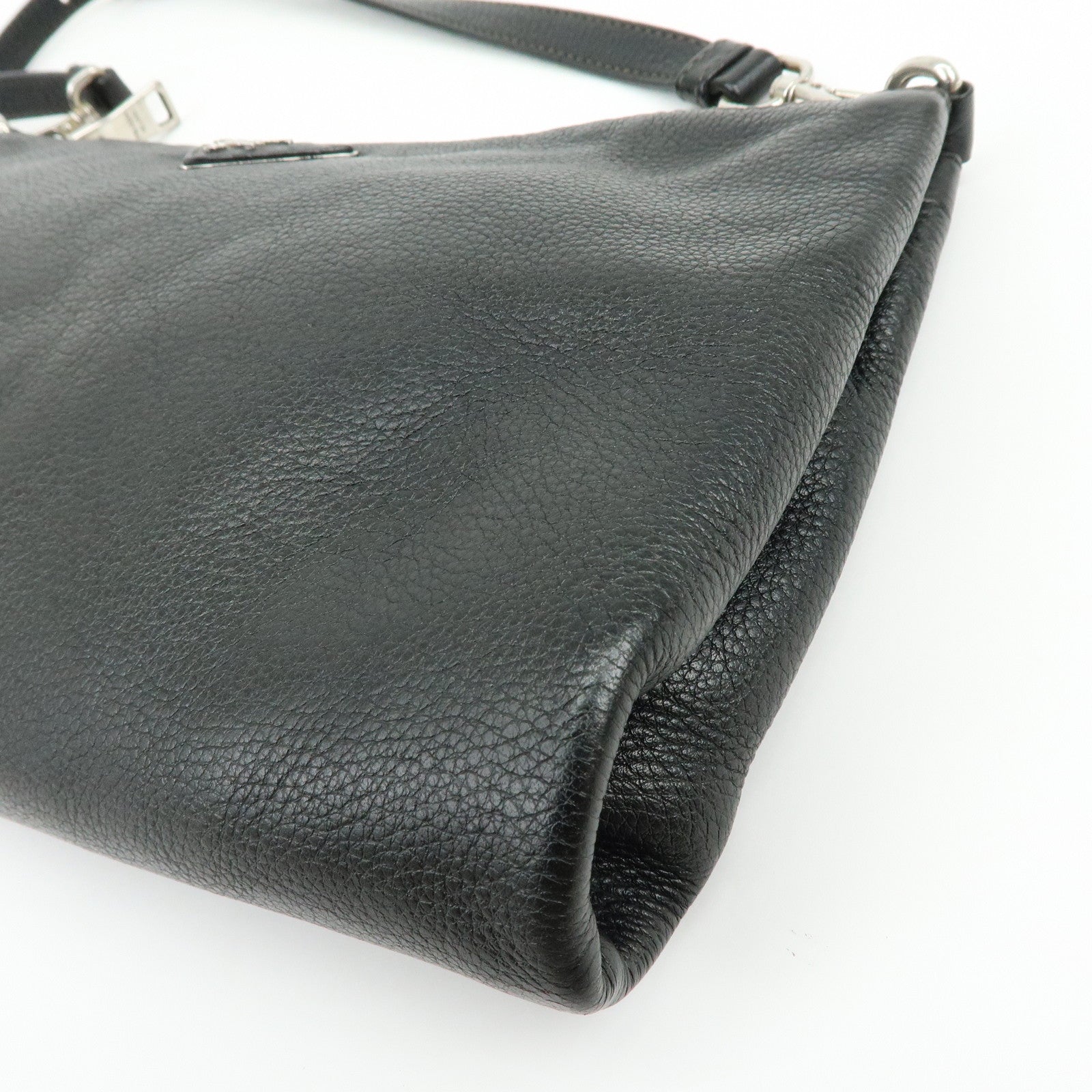 PRADA Triangle Logo Vitello Daino Leather Shoulder Bag Black 1BH997
