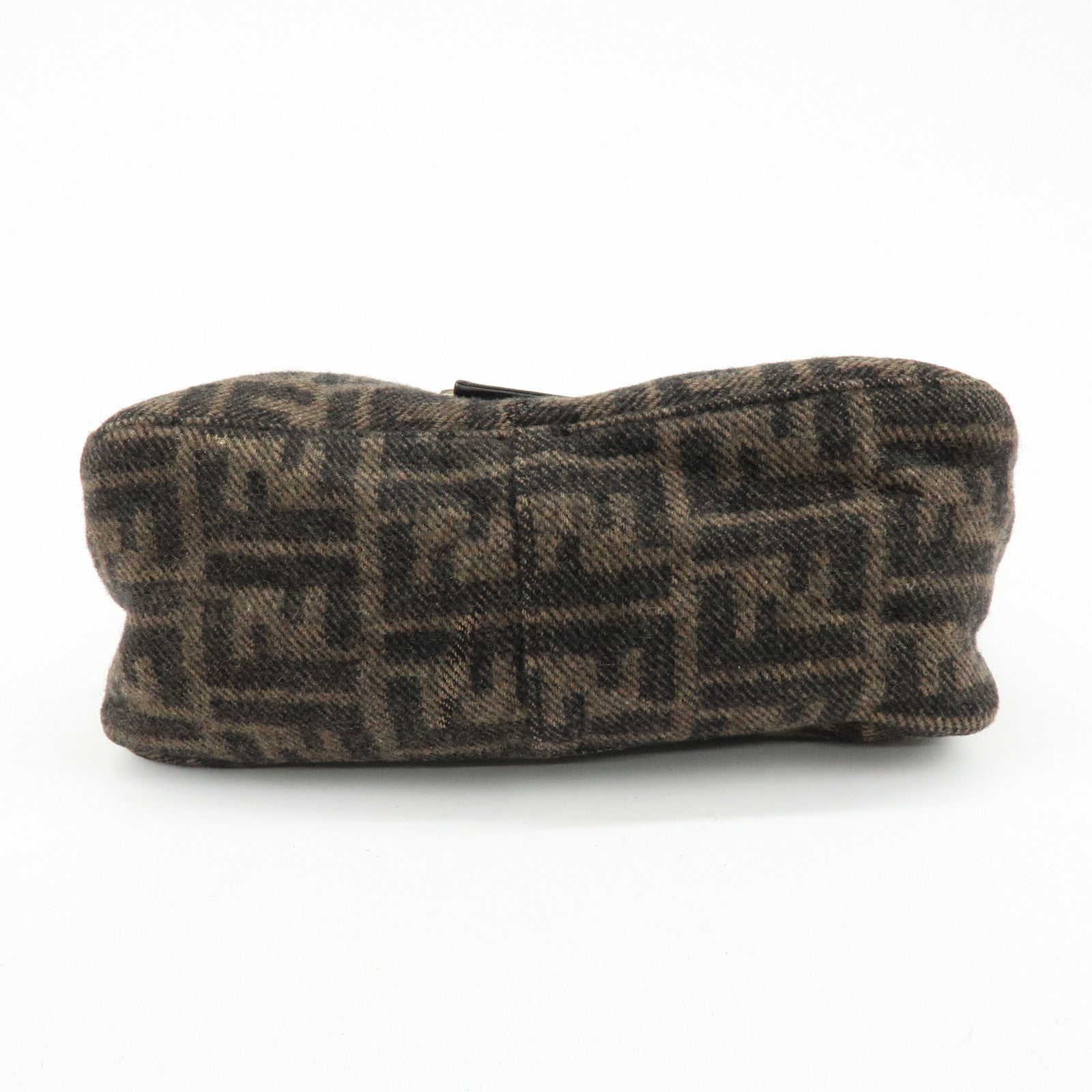 FENDI Mamma Baguette Zucca Wool Leather Shoulder Bag Brown 26325