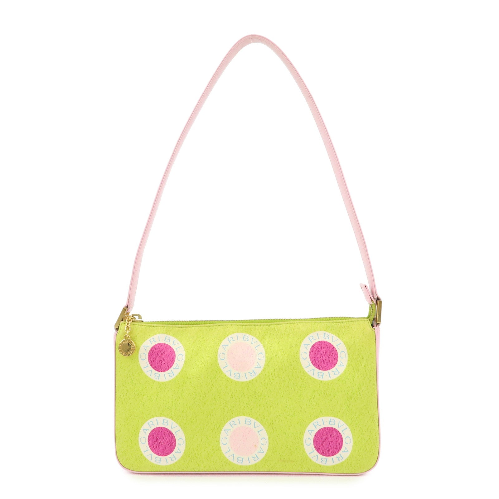 BVLGARI Nylon Leather Shoulder Bag Hand Bag Light Pink Light Green