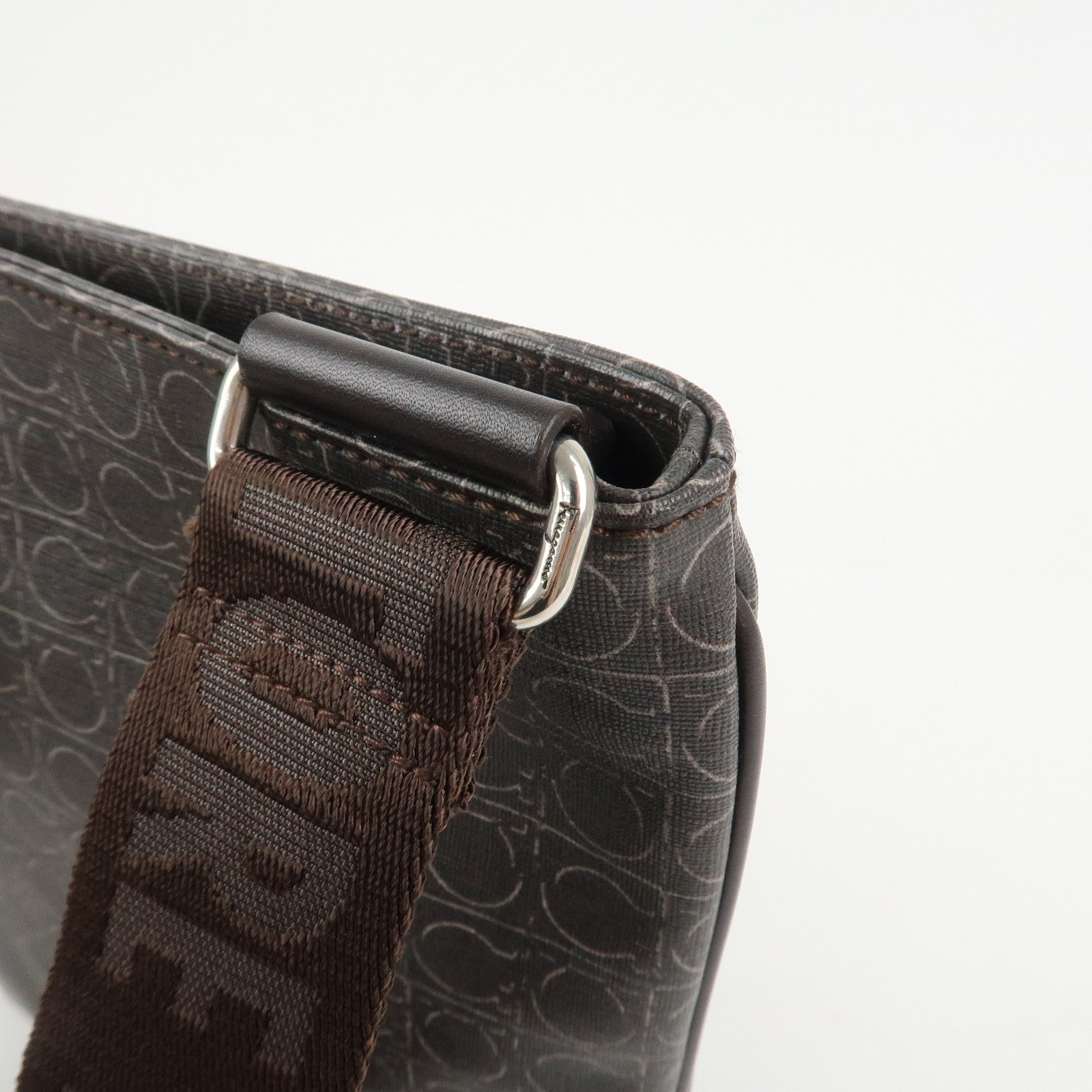 Ferragamo Gancini PVC Leather Shoulder Bag Crossbody Bag Brown