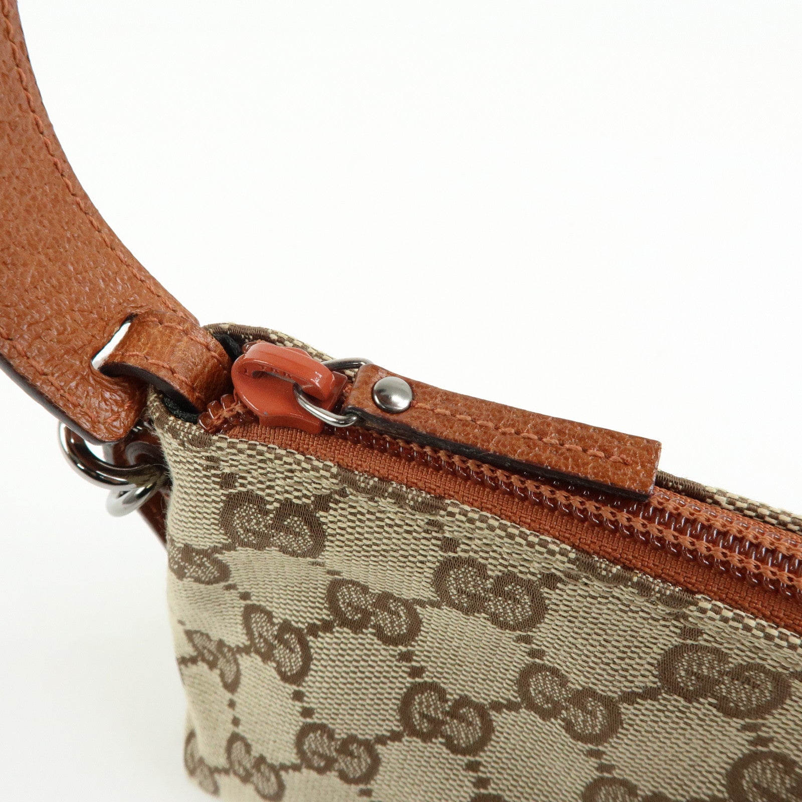GUCCI GG Canvas Leather Mini Hand Bag Pouch Beige Brown 103399