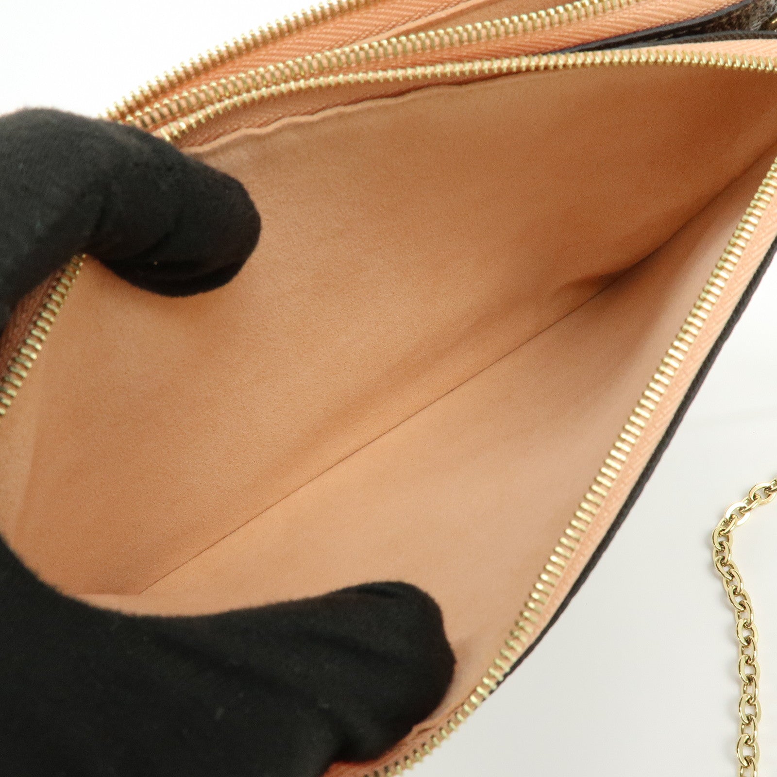 Louis Vuitton Damier Ebene Pochette Double Zip Rose BallerineN60254