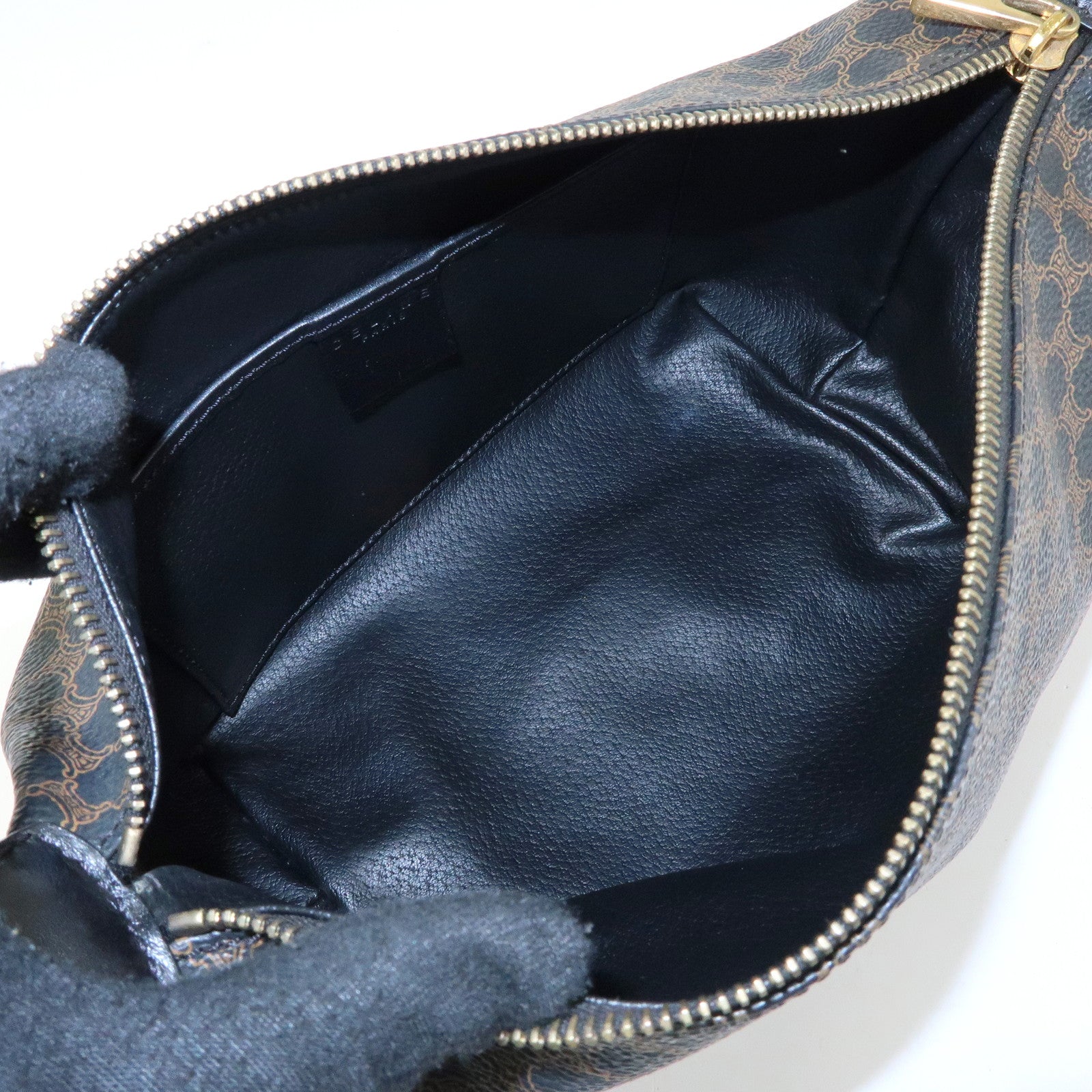 CELINE Macadam PVC Coated Canvas Leather Hand Bag Black Brown