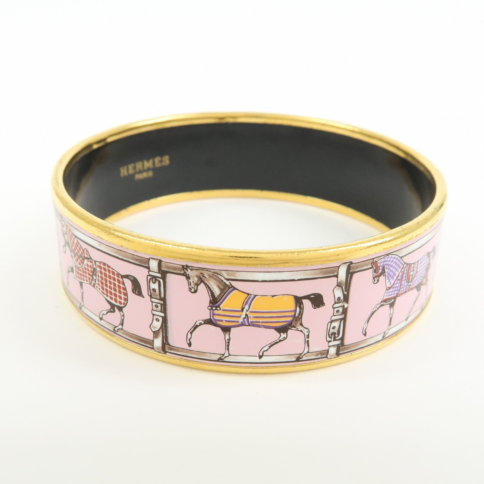 HERMES Email GM Gold Plated Bangle Bracelet Pink Gold