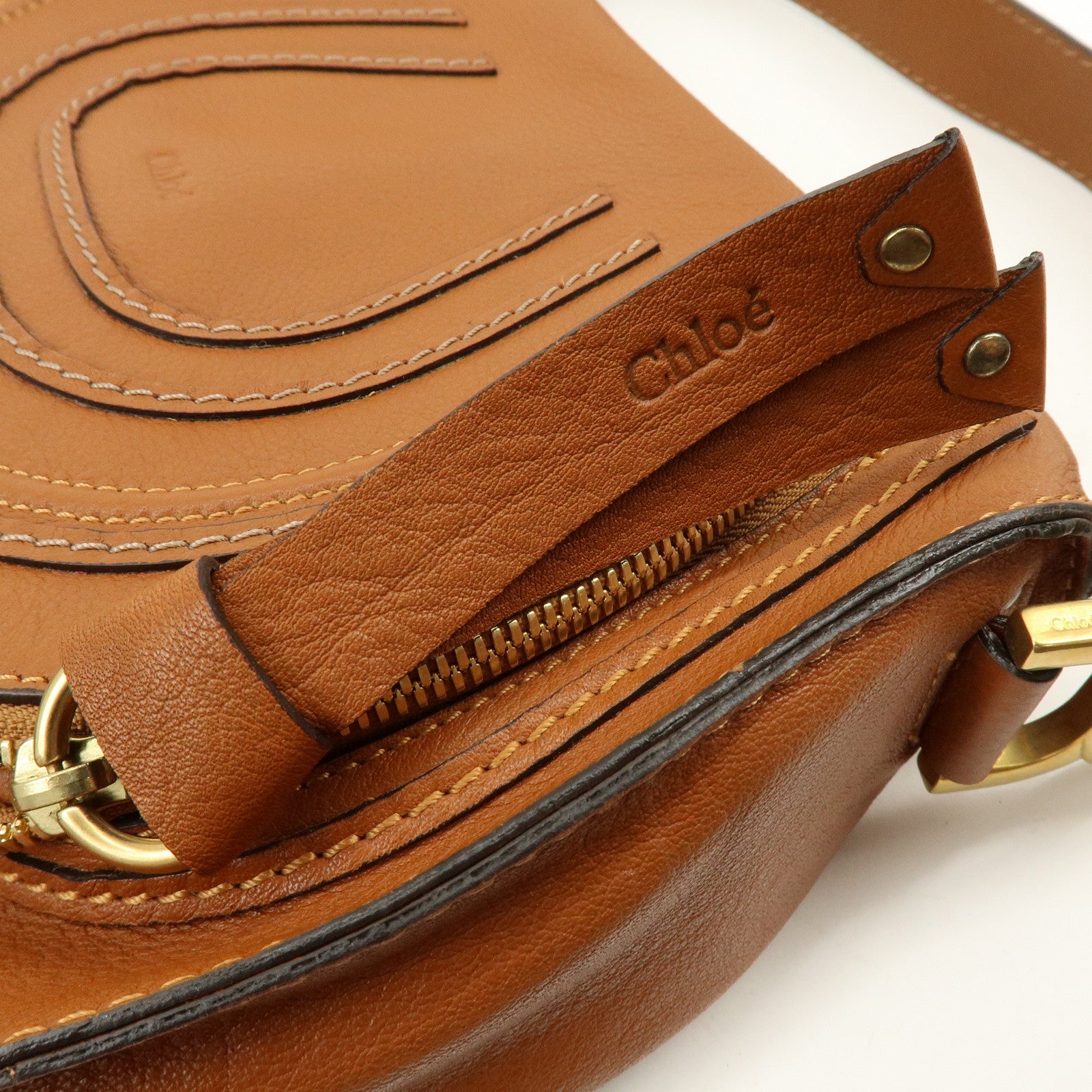 Chloe Marcie Leather Shoulder Bag Crossbody Bag Brown Camel