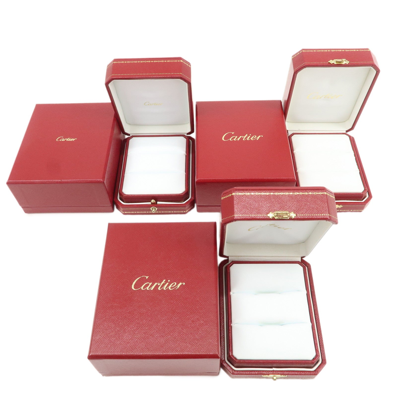 Cartier Set of 3 Jewelry Boxes Pair Ring Boxes Red Gold