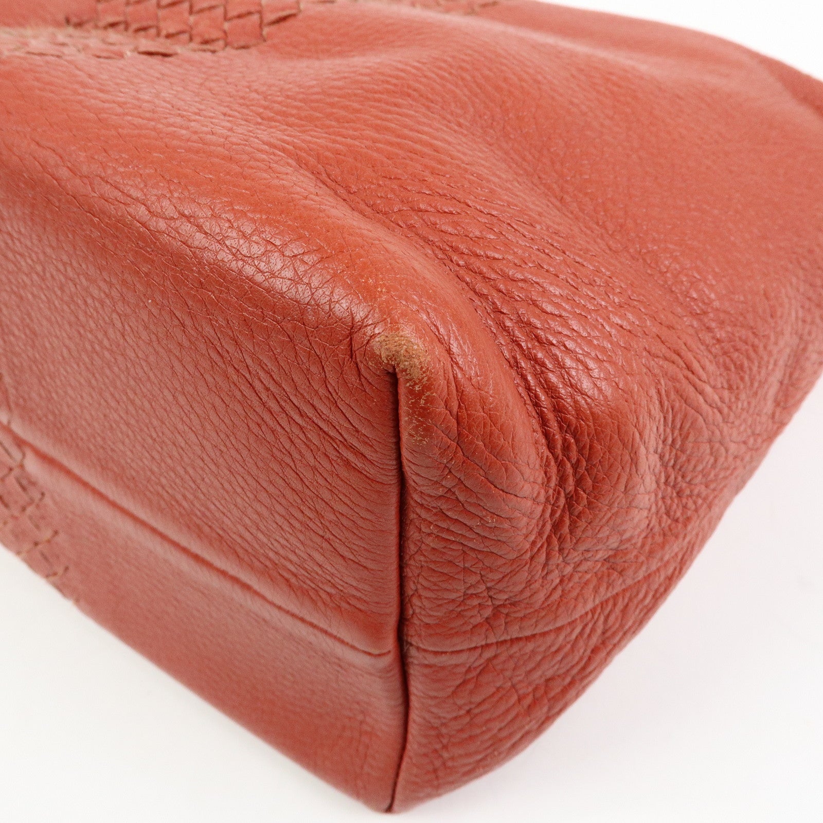 BOTTEGA VENETA Intrecciato Leather Shoulder Bag Red Brown 179331