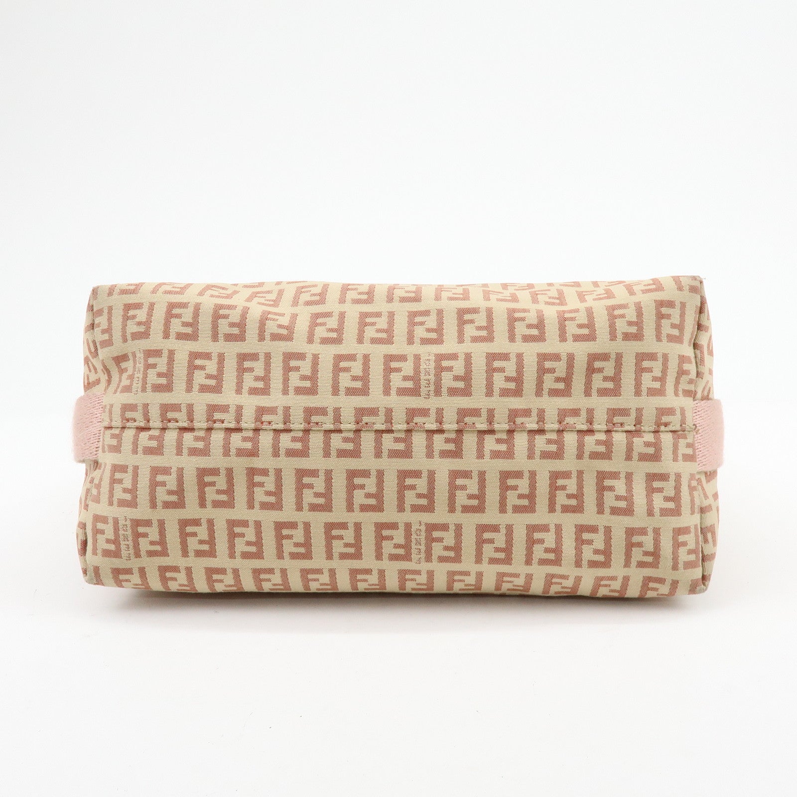 FENDI Zucchino Canvas Leather Shoulder Bag Beige Pink 8BR318
