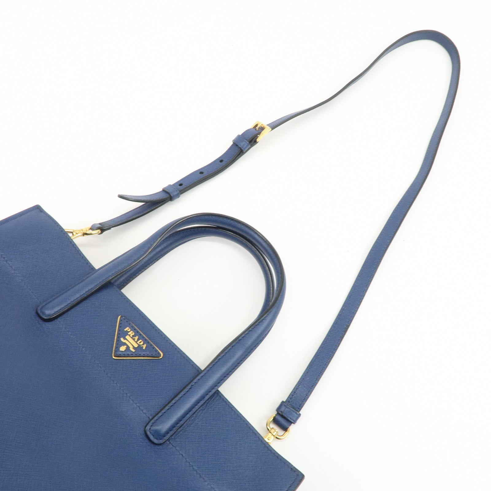 PRADA Triangle Logo Saffiano Leather 2Way Bag Hand Bag Navy