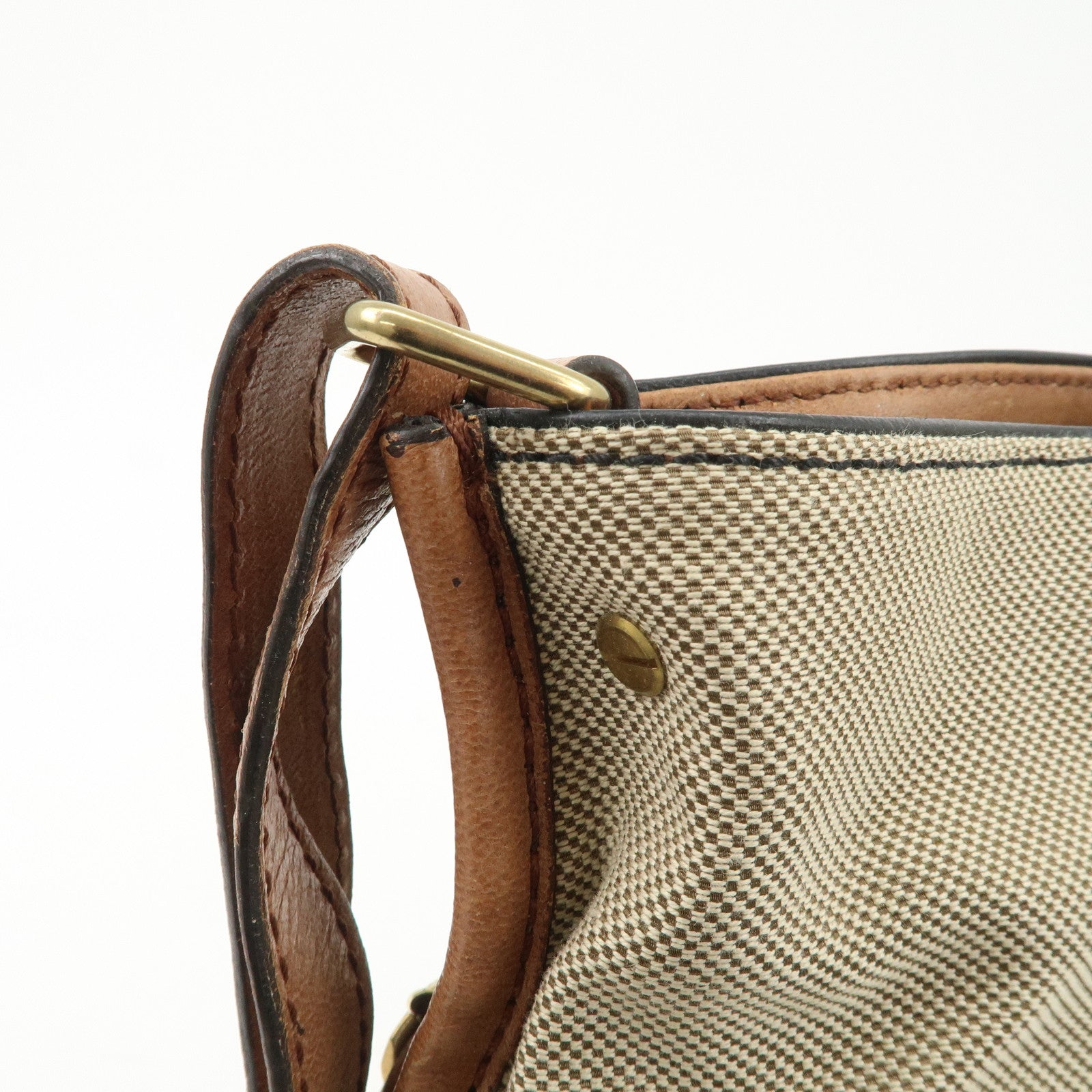 Chloe Leather Canvas Shoulder Bag Crossbody Bag Beige Brown Khaki