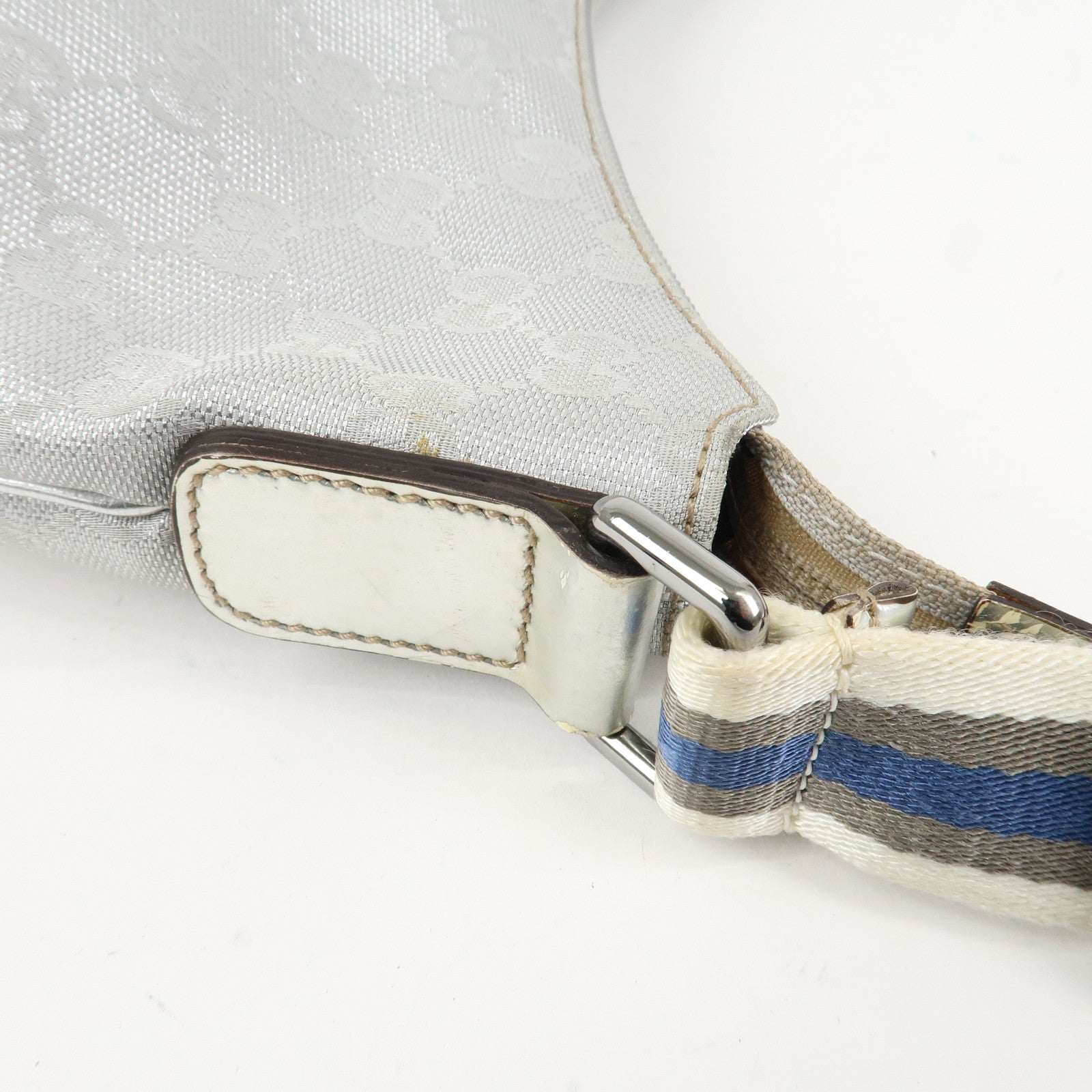 GUCCI Sherry GG Canvas Leather Shoulder Bag Silver 192756 Used