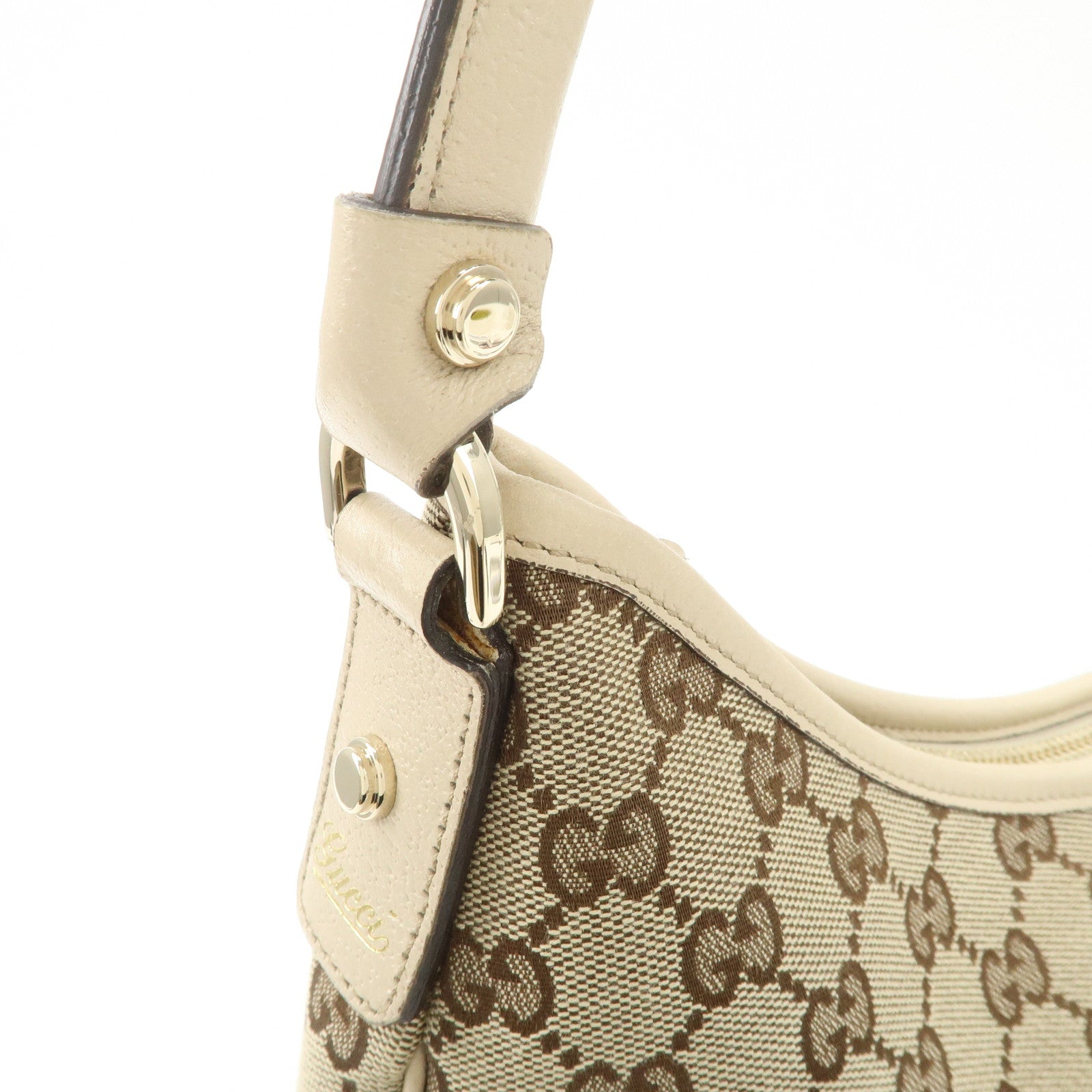 GUCCI Abbey Leather GG Canvas Shoulder Bag Beige Ivory 130737