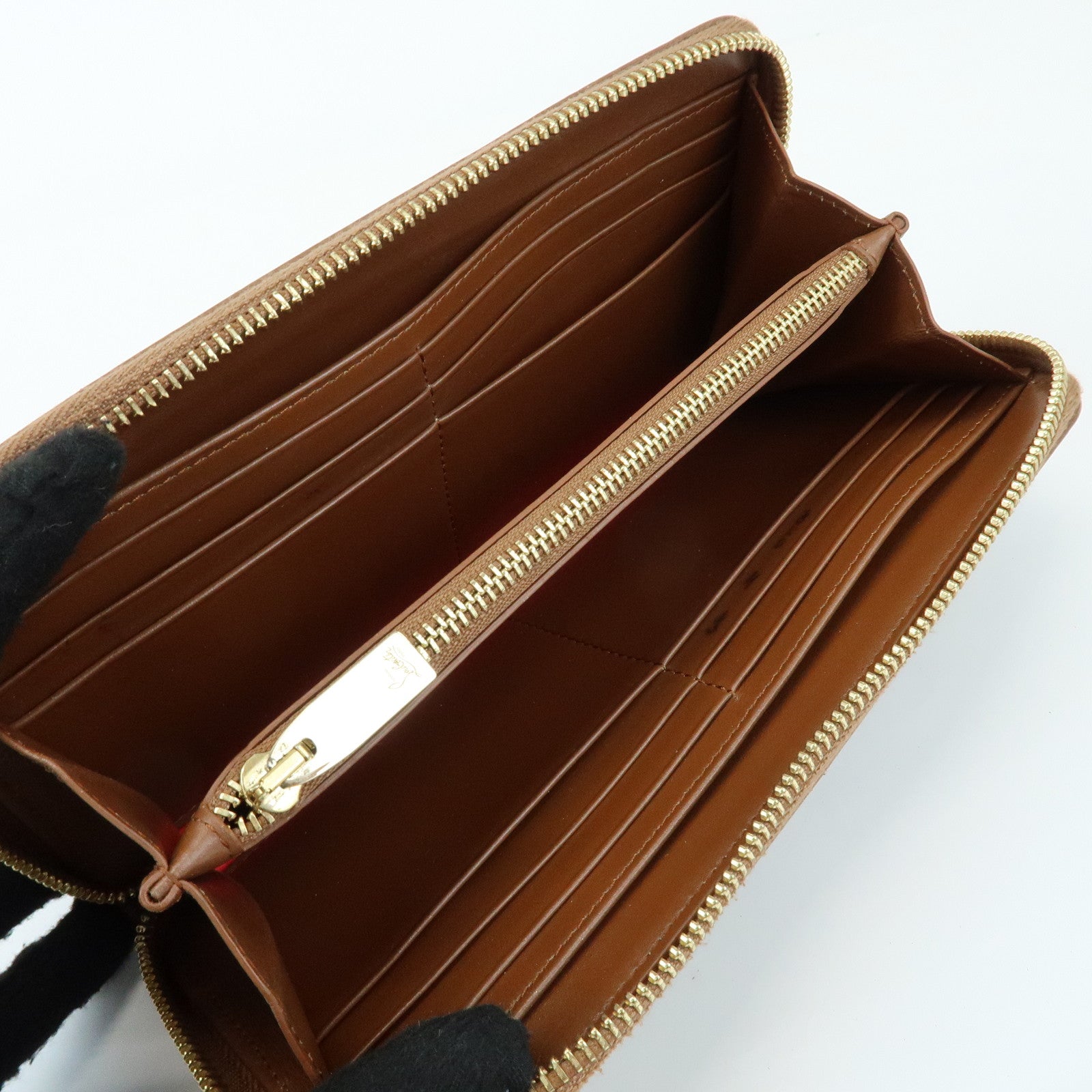Christian Louboutin Embossed Leather Long Wallet Studs Brown