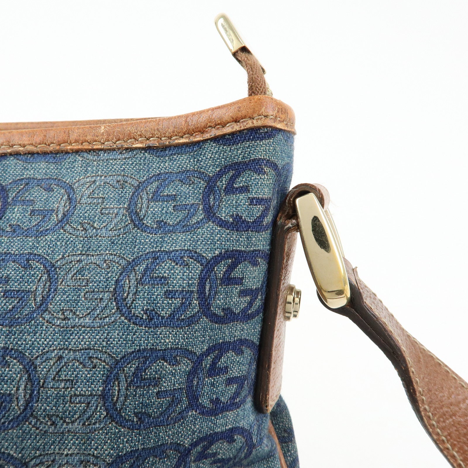 GUCCI Abbey Denim Leather Shoulder Bag Crossbody Bag Blue 131326