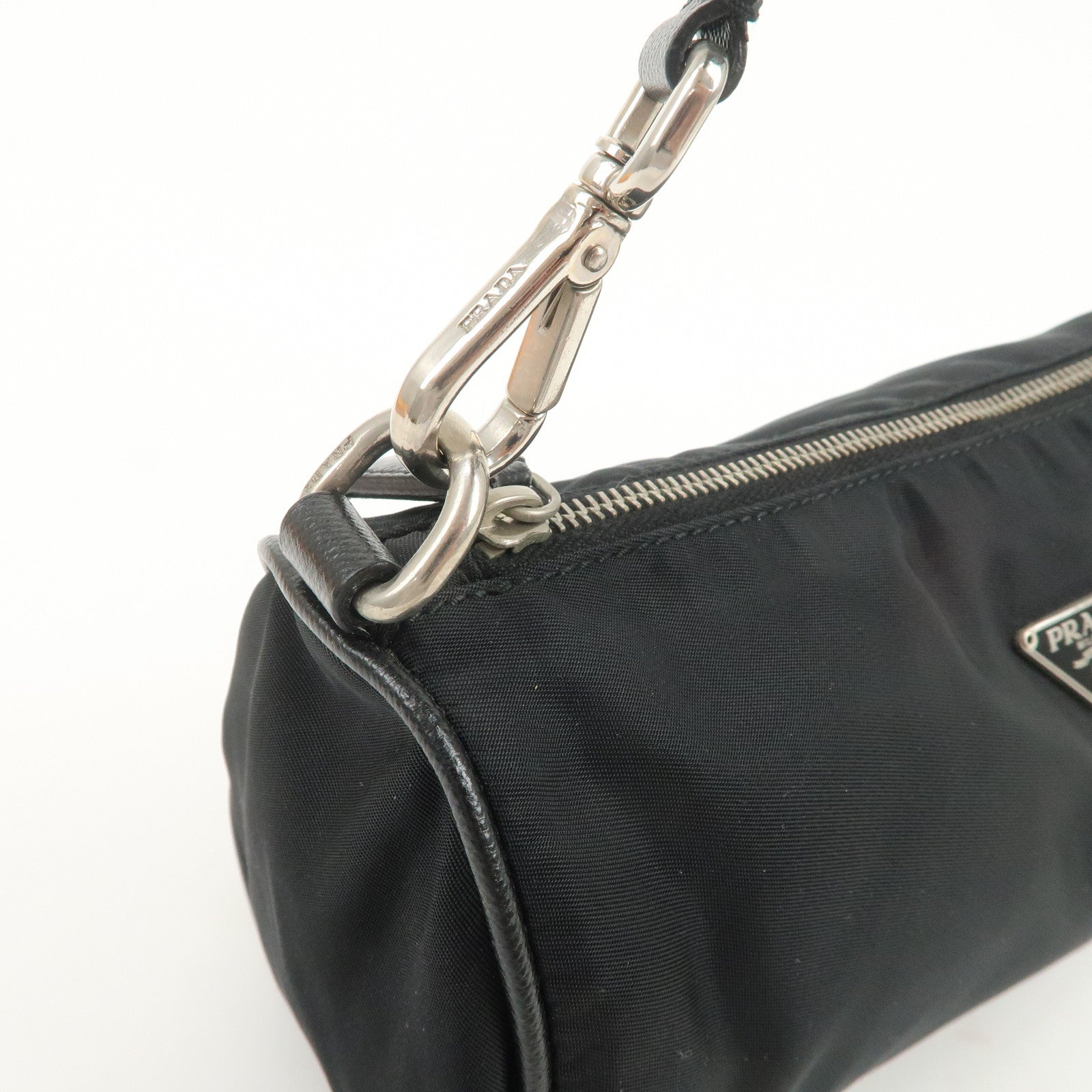 PRADA Triangle Logo Nylon Saffiano Leather Hand Bag Black