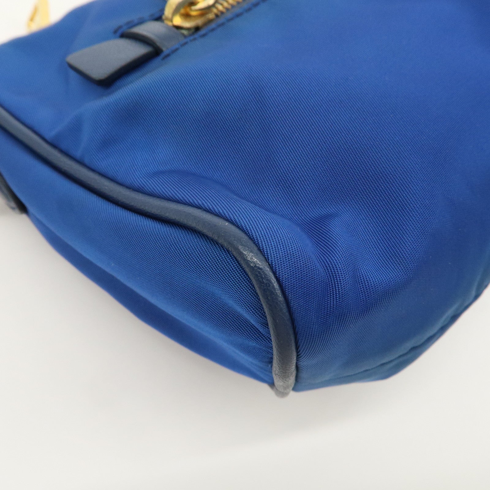 PRADA Triangle Logo Nylon Leather Mini Shoulder Bag Blue BN1834