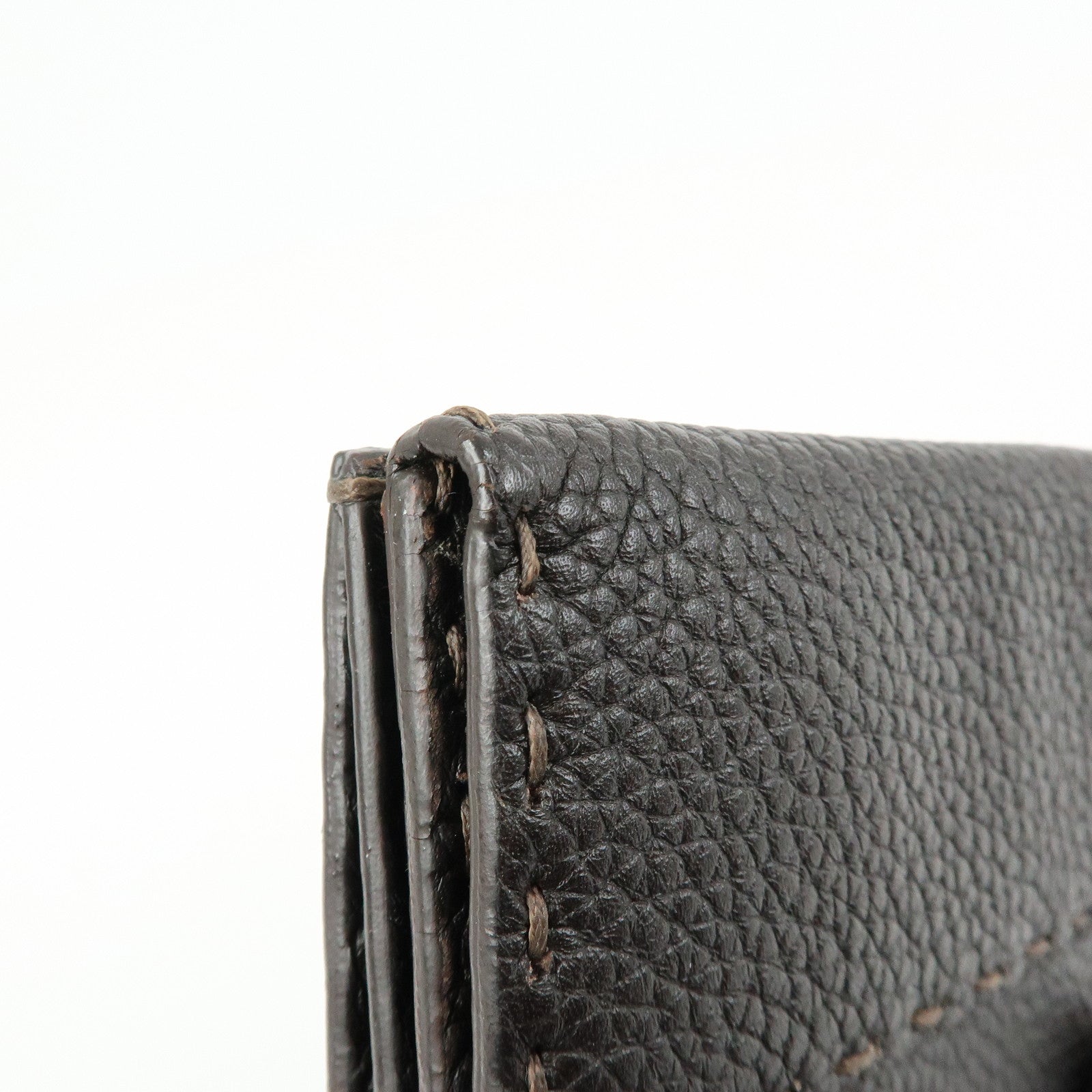 FENDI Selleria Leather Long Flap Wallet Dark Brown 8M0144