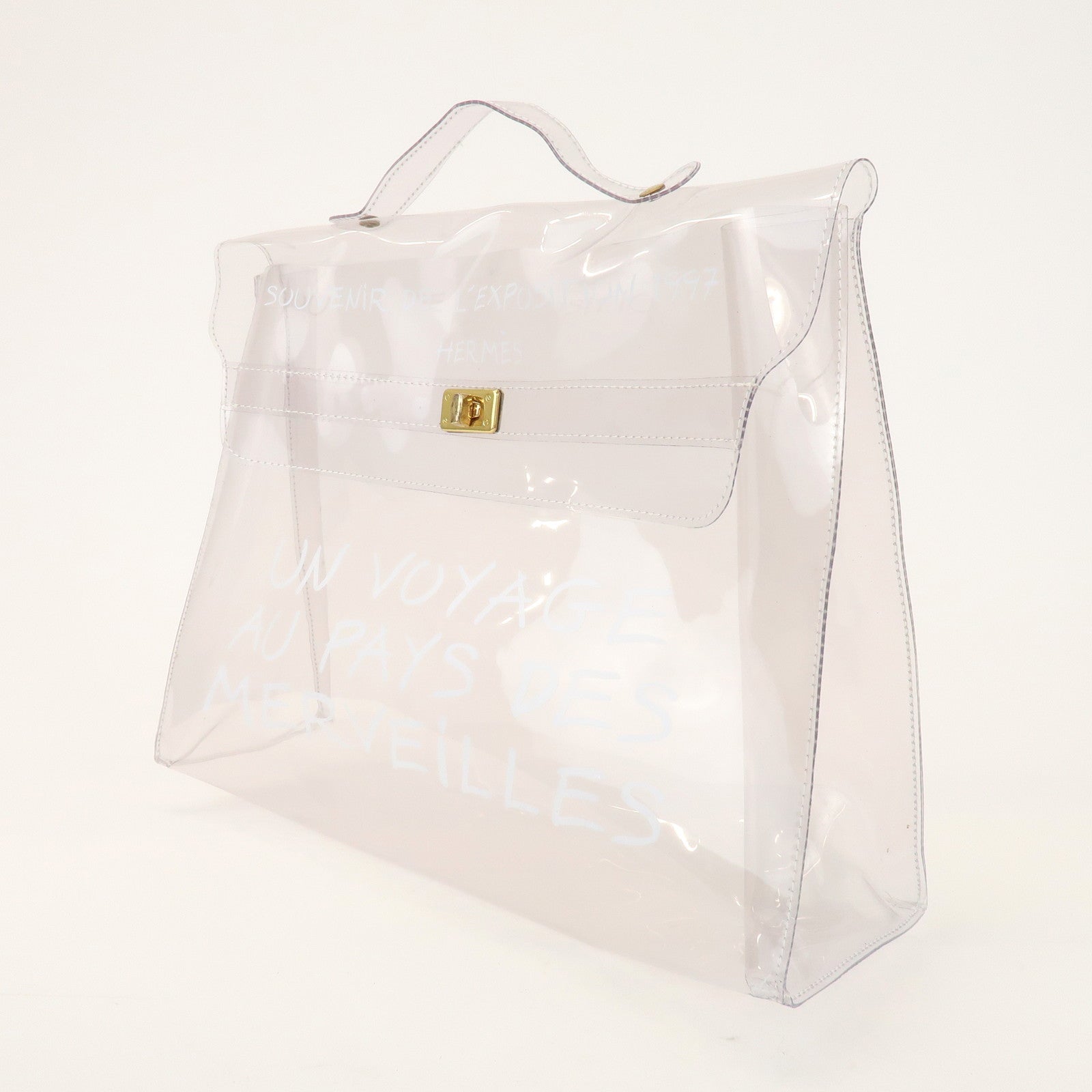 HERMES Kelly Vinyl Hand Bag Clear Gold