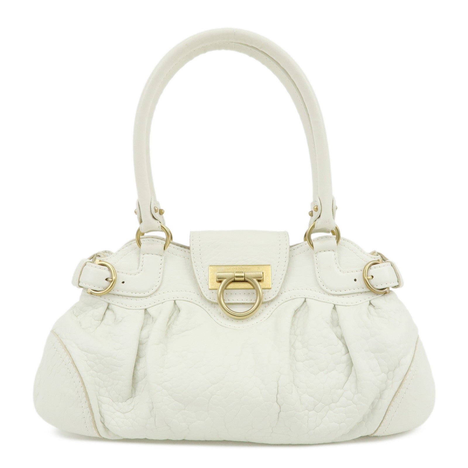 Ferragamo Gancini Leather Shoulder Bag Hand Bag White