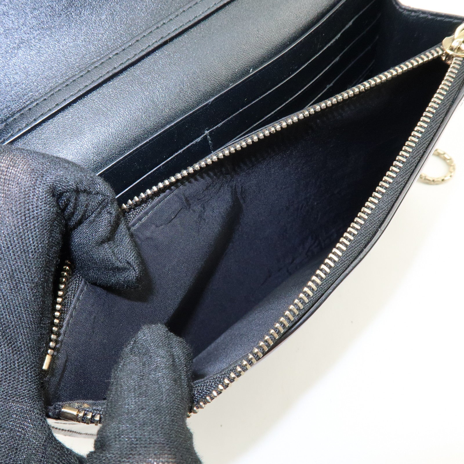 BVLGARI Serpenti Forever Patent Leather Chain Wallet Purple