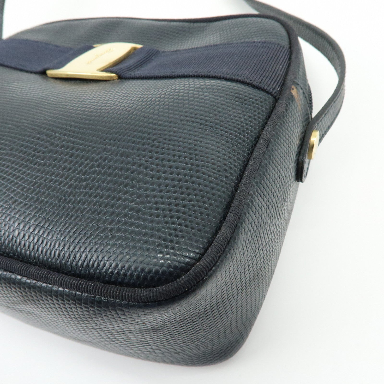 Ferragamo Vara Embossed Leather Shoulder Bag Crossbody Bag Navy