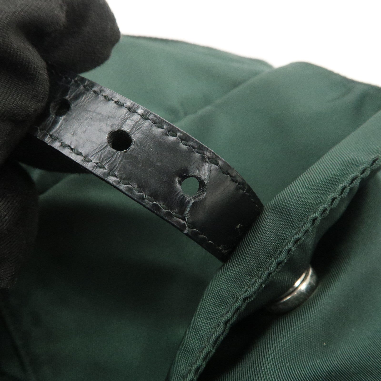 PRADA Triangle Logo Nylon Leather Shoulder Bag Hand Dark Green
