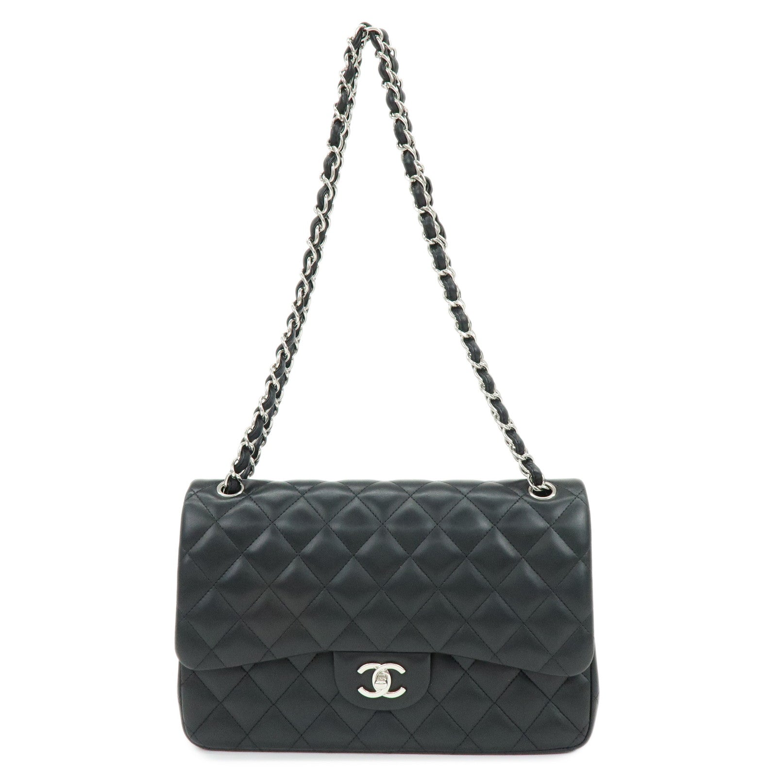 CHANEL Matelasse30 Lamb Skin W Flap Chain Shoulder Bag Black A58600