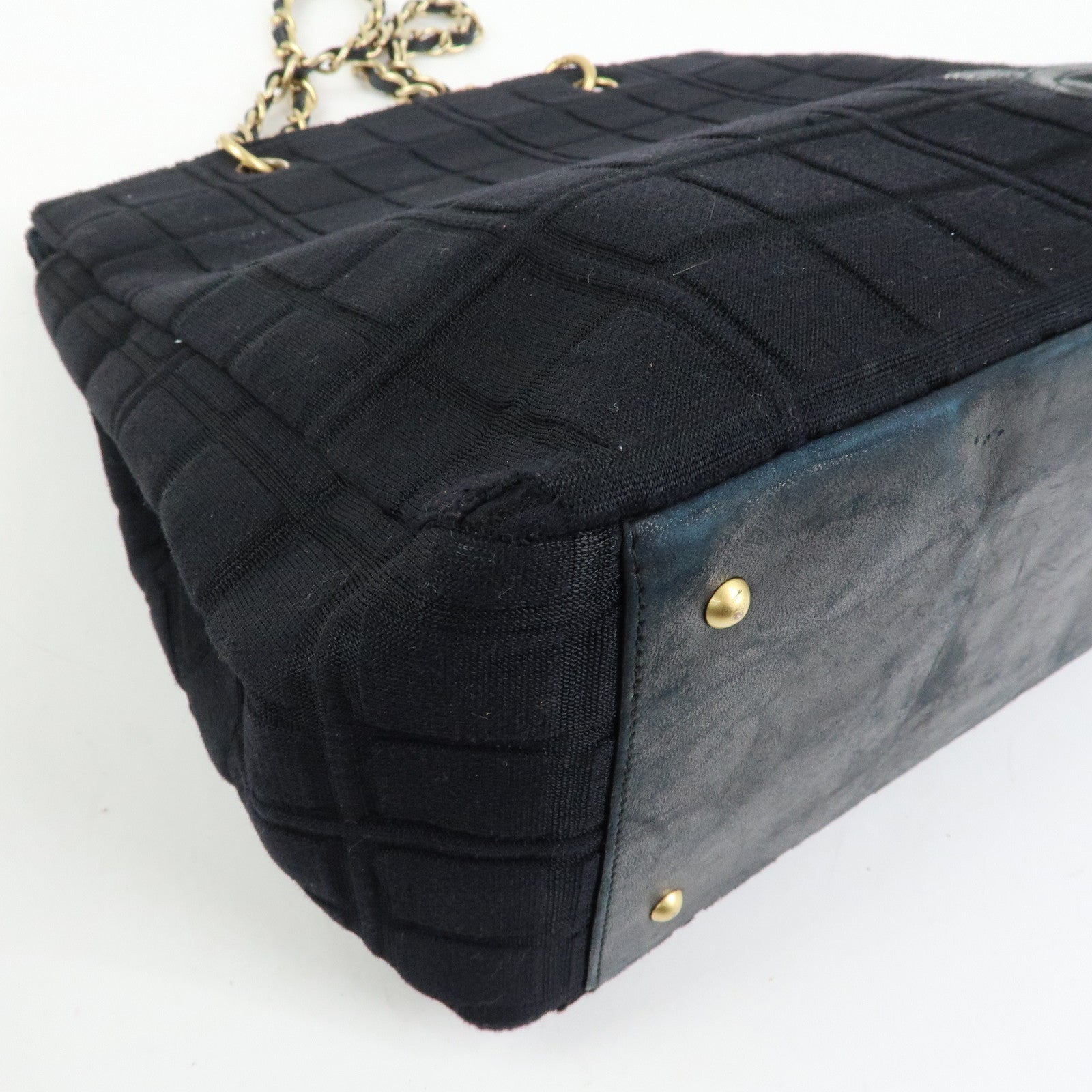 CHANEL COCO Mark Canvas Leather Chain Strap Tote Bag Black
