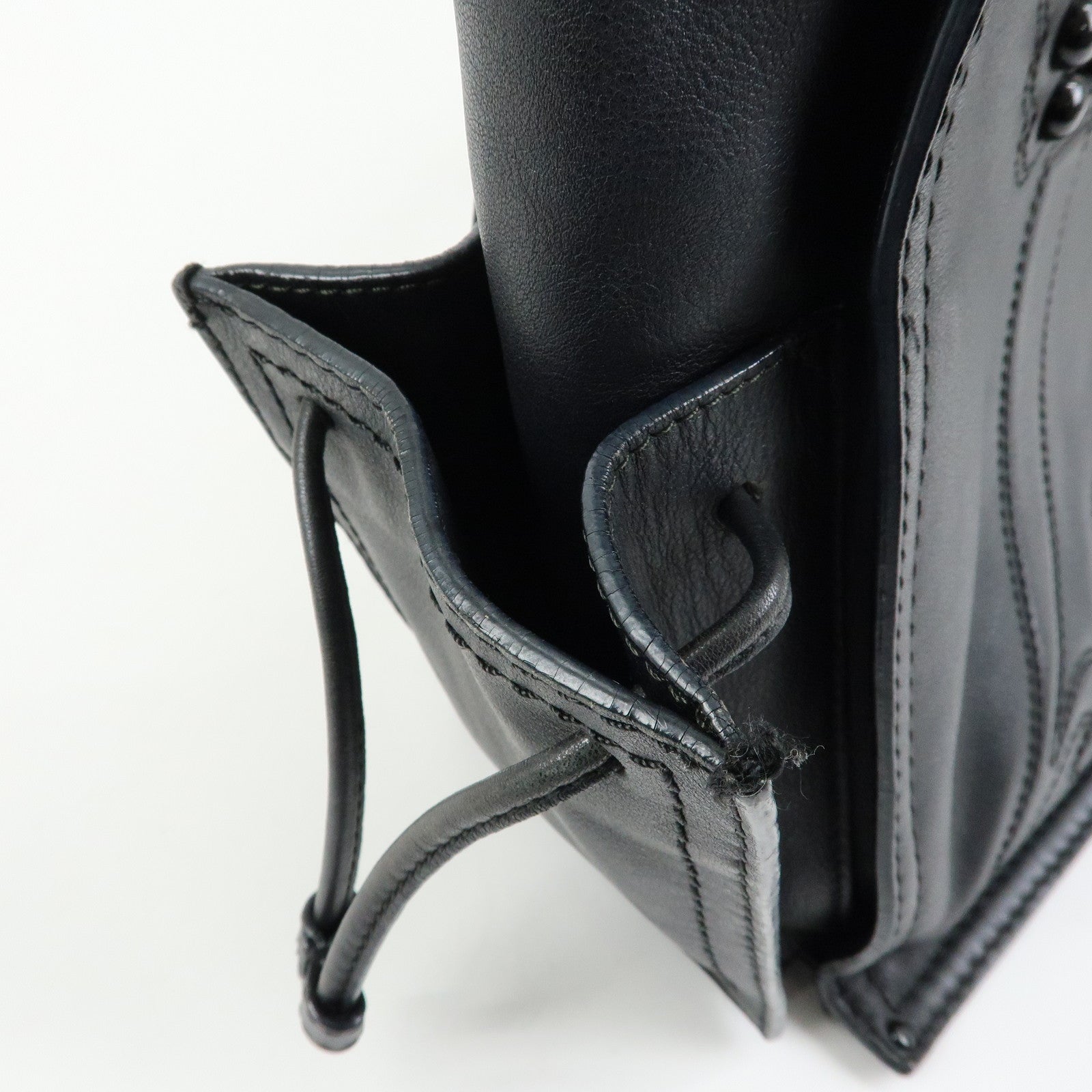 LOEWE Logo Studs Leather Shopper Tote Bag Shoulder Bag Black