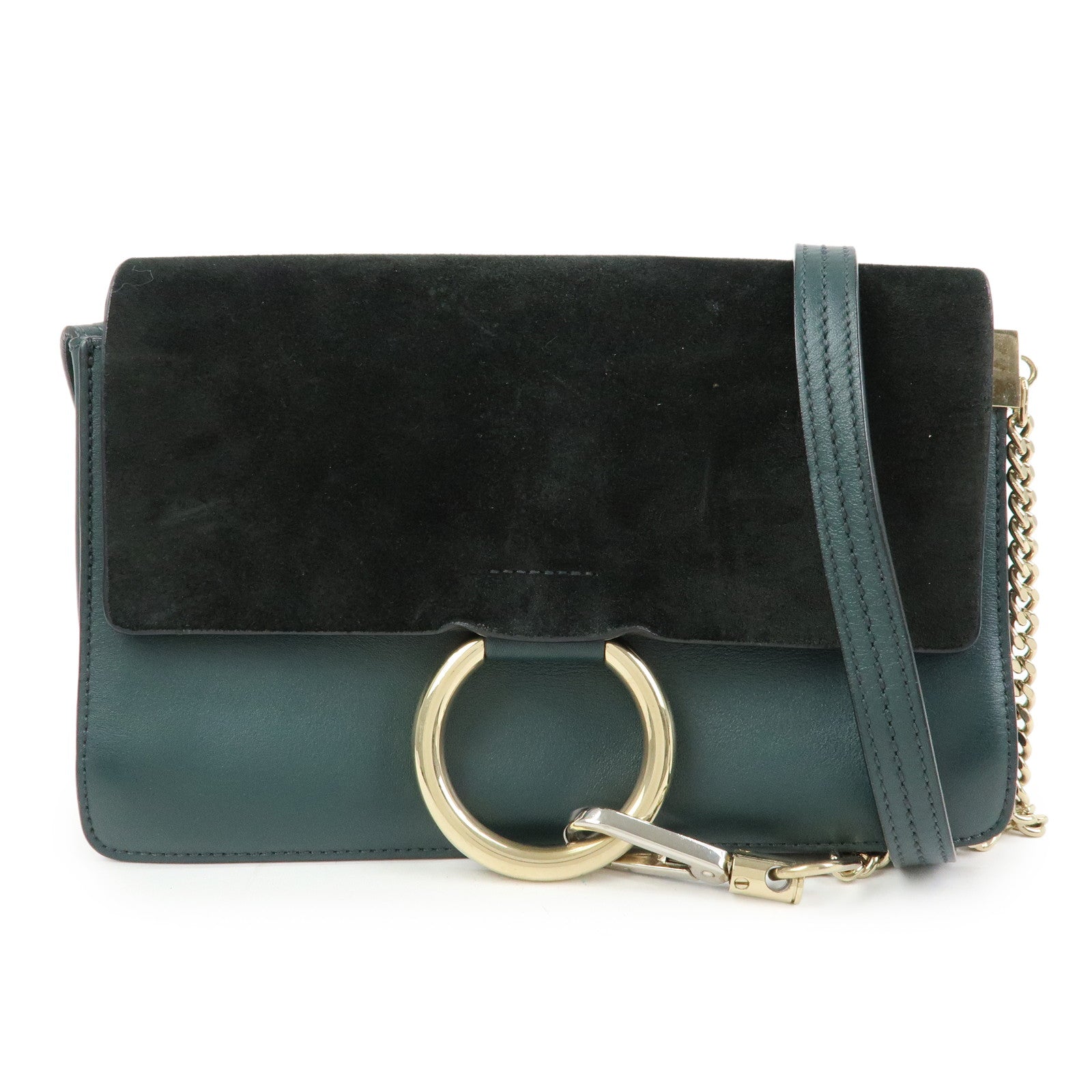 Chloe Faye Suede Leather Shoulder Bag Crossbody Bag Dark Green
