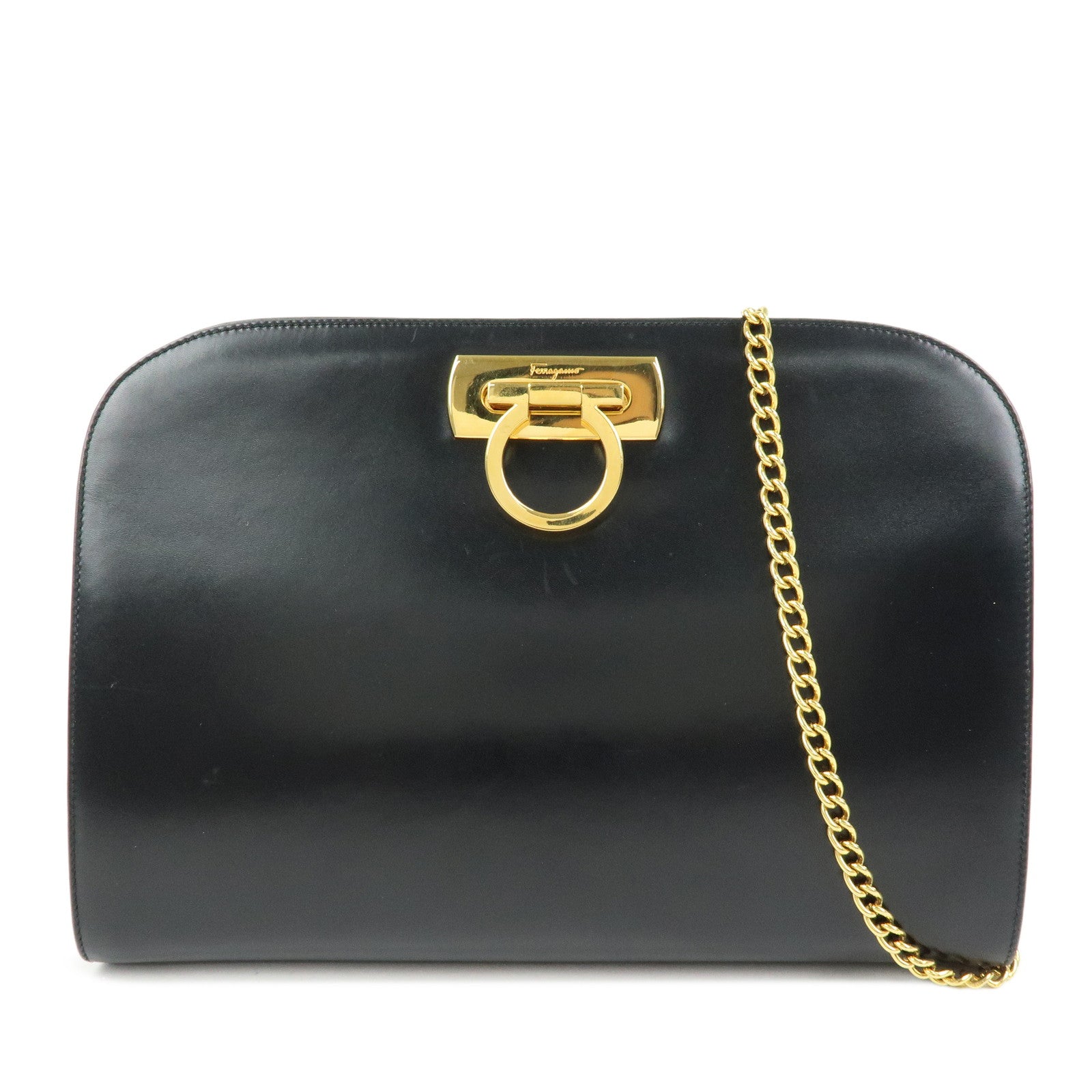 Ferragamo Gancini Leather 2Way Bag Clutch Bag Shoulder Bag Black