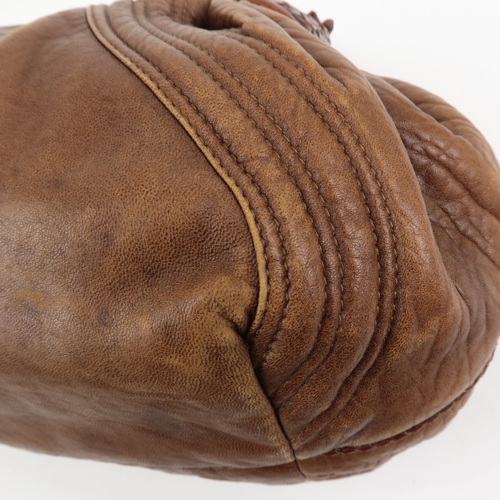 FENDI Logo Leather Mini Spy Bag Hand Bag Brown 8BL078