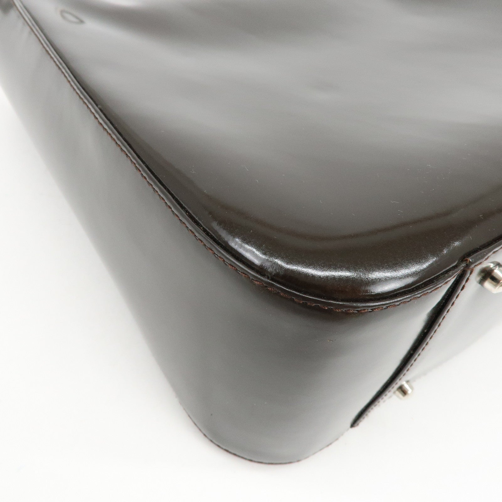GUCCI Interlocking G Patent Leather 2Way Bag Dark Brown 000・2058
