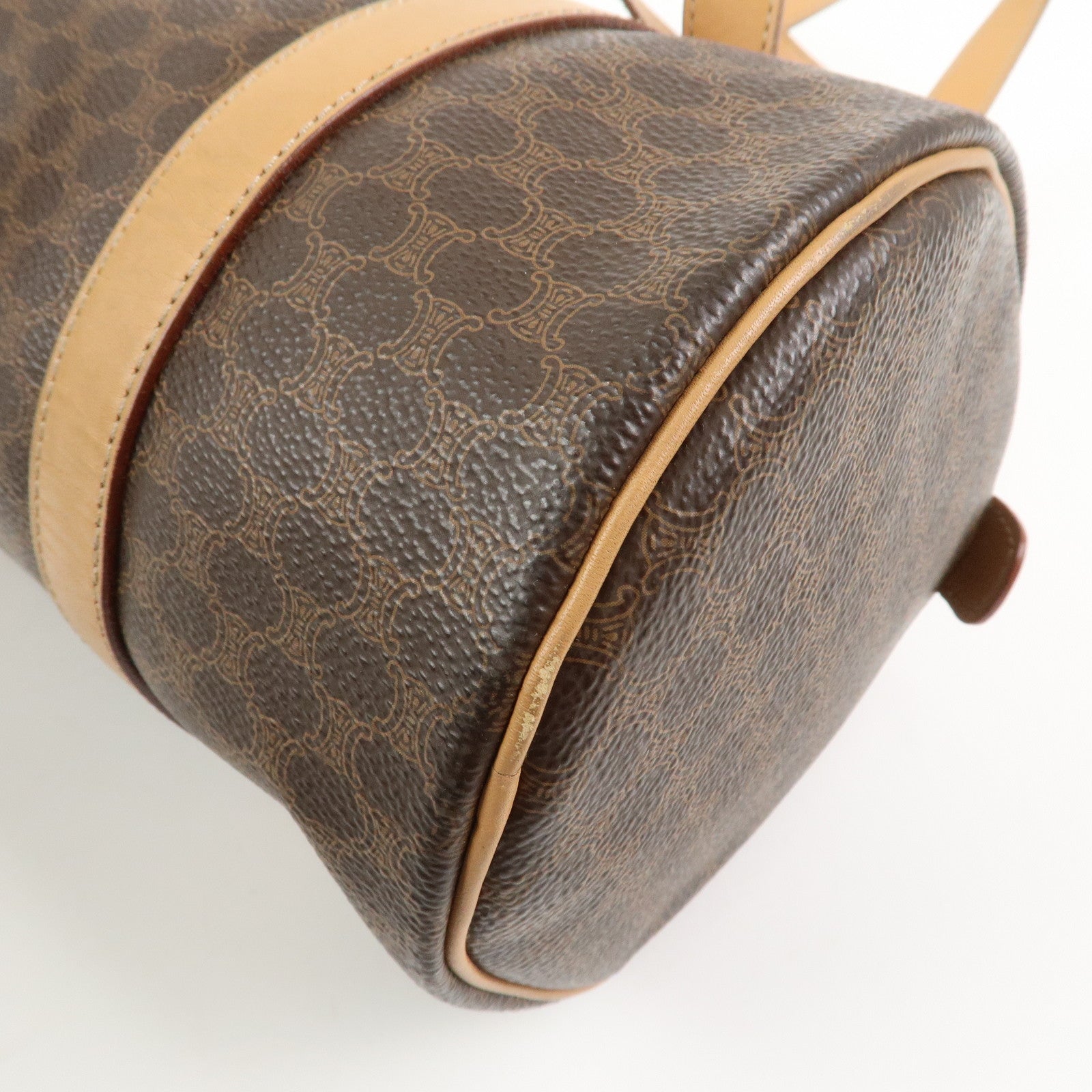 CELINE Macadam Canvas Leather Boston Bag Tote Bag Brown