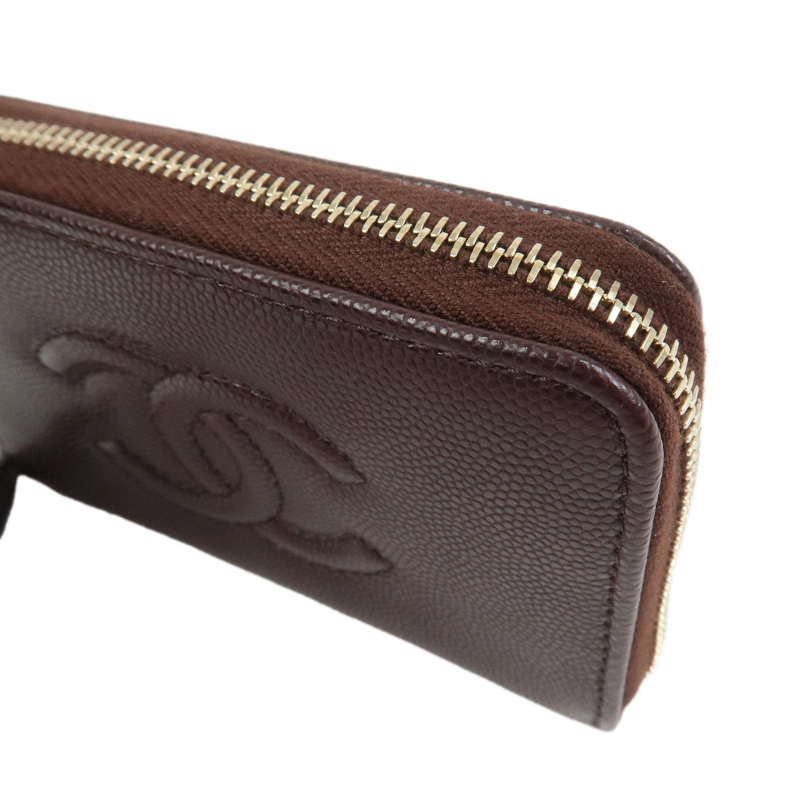 CHANEL COCO Mark Caviarskin Compact Zippy Wallet Brown