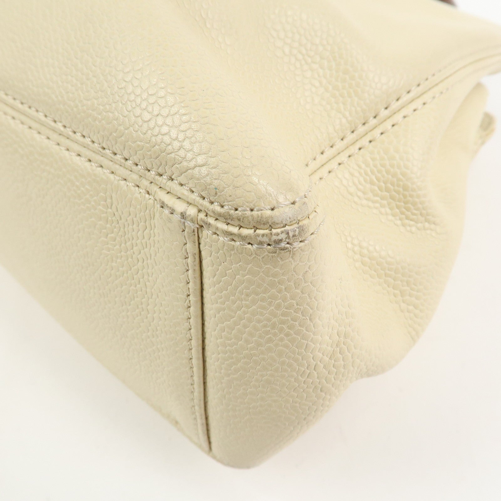 CHANEL COCO Mark Caviarskin Hand Bag Ivory Brown