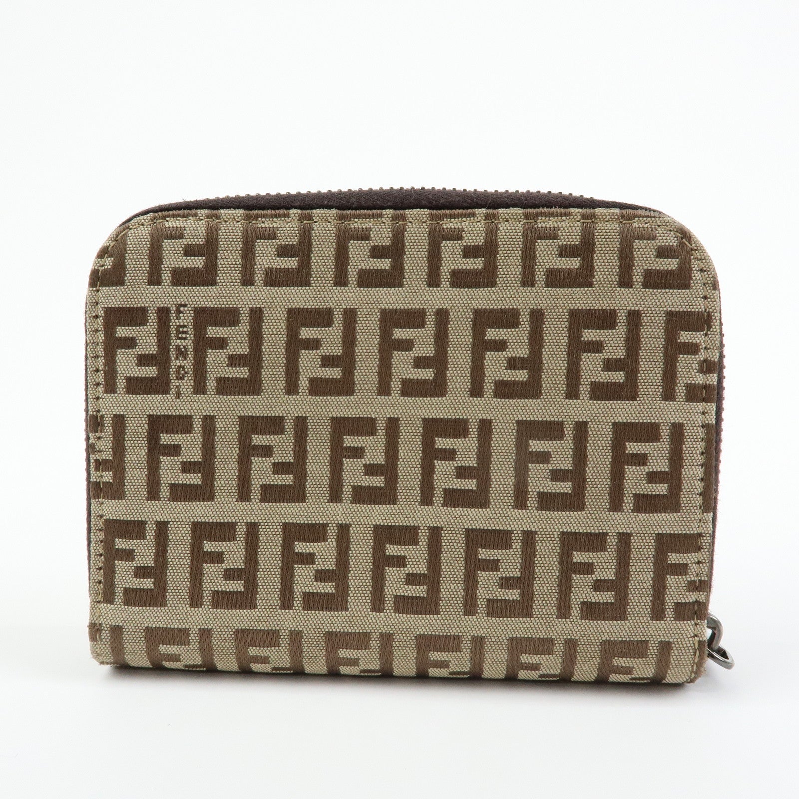 FENDI Zucchino Canvas Leather Compact Wallet Beige 8M0018