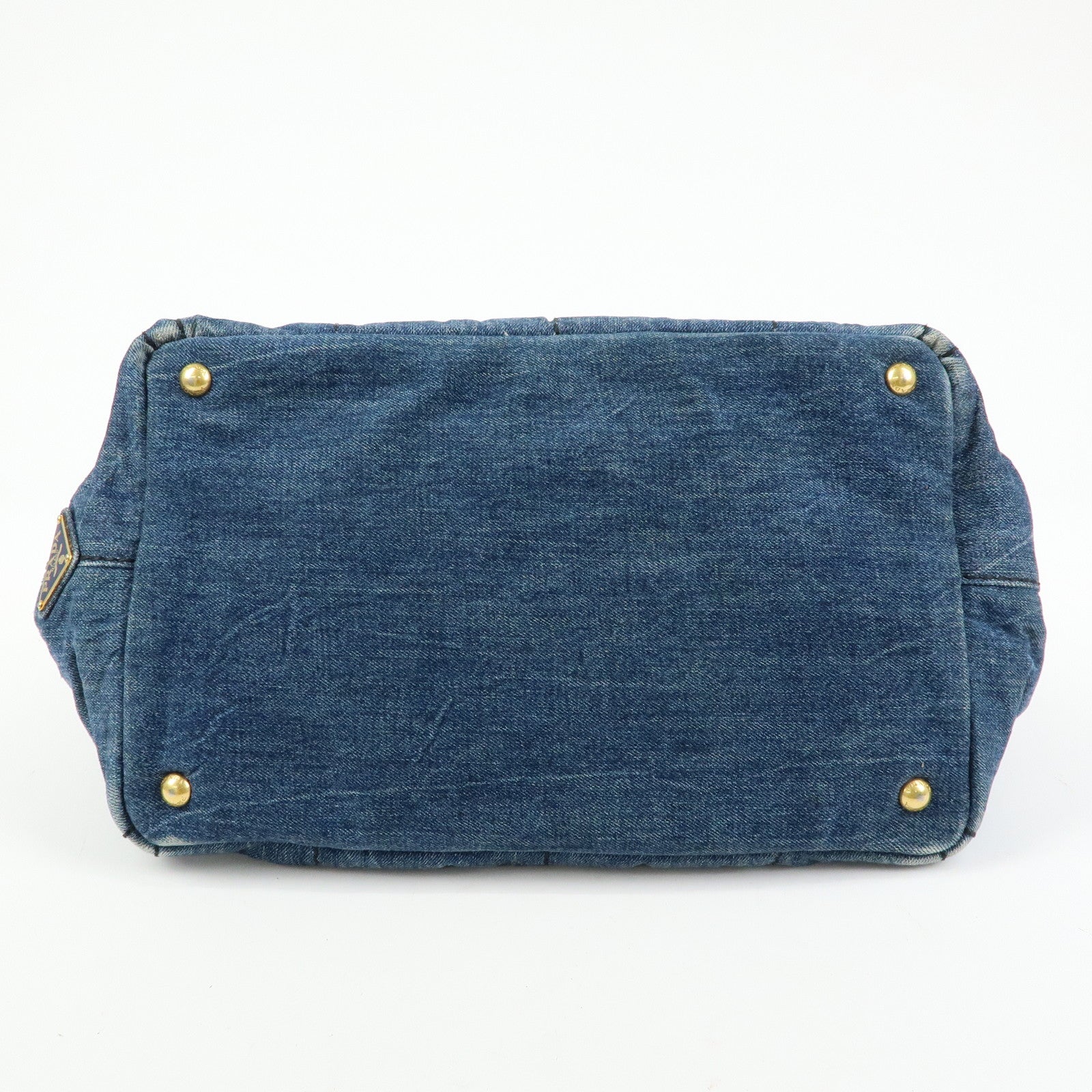 PRADA Logo Canapa Canvas Denim Tote Bag Hand Bag Blue B1877B