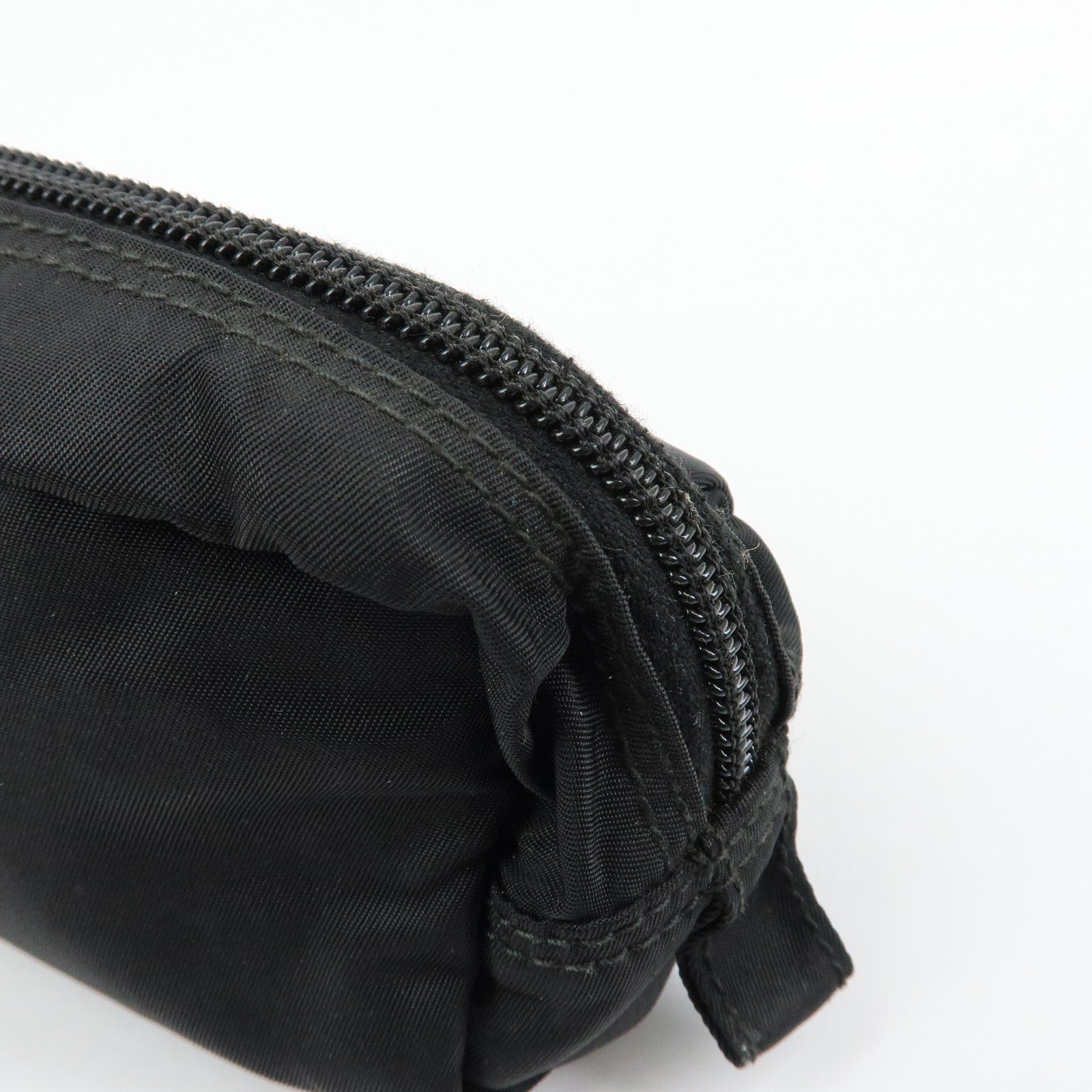 PRADA Triangle Logo Nylon Leather Pouch Cosmetic Case Black