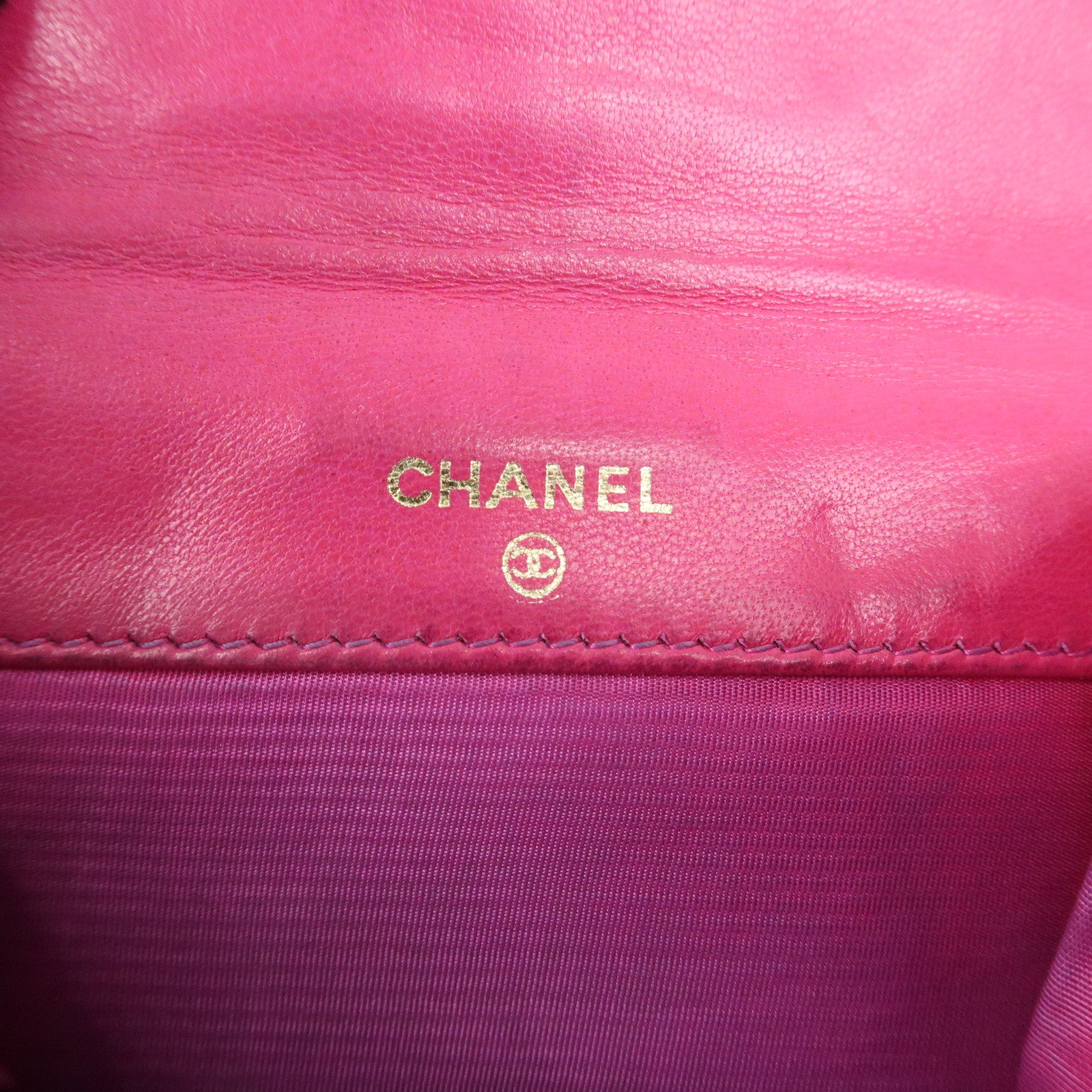 CHANEL COCO Mark Caviarskin Double Hook Bi-fold Wallet Pink